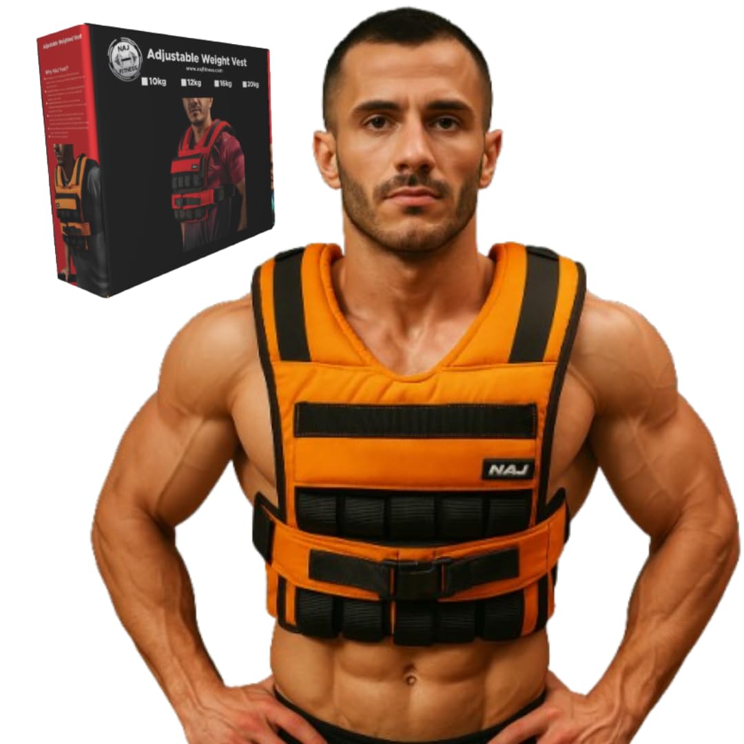 Weighted Vest 16kg (35 Ib) with Adjustable Block Weights - for Workout Sport Exercise Fitness equipment Gym strength Training weights home Strong muscle CrossFit calisthenics Orange