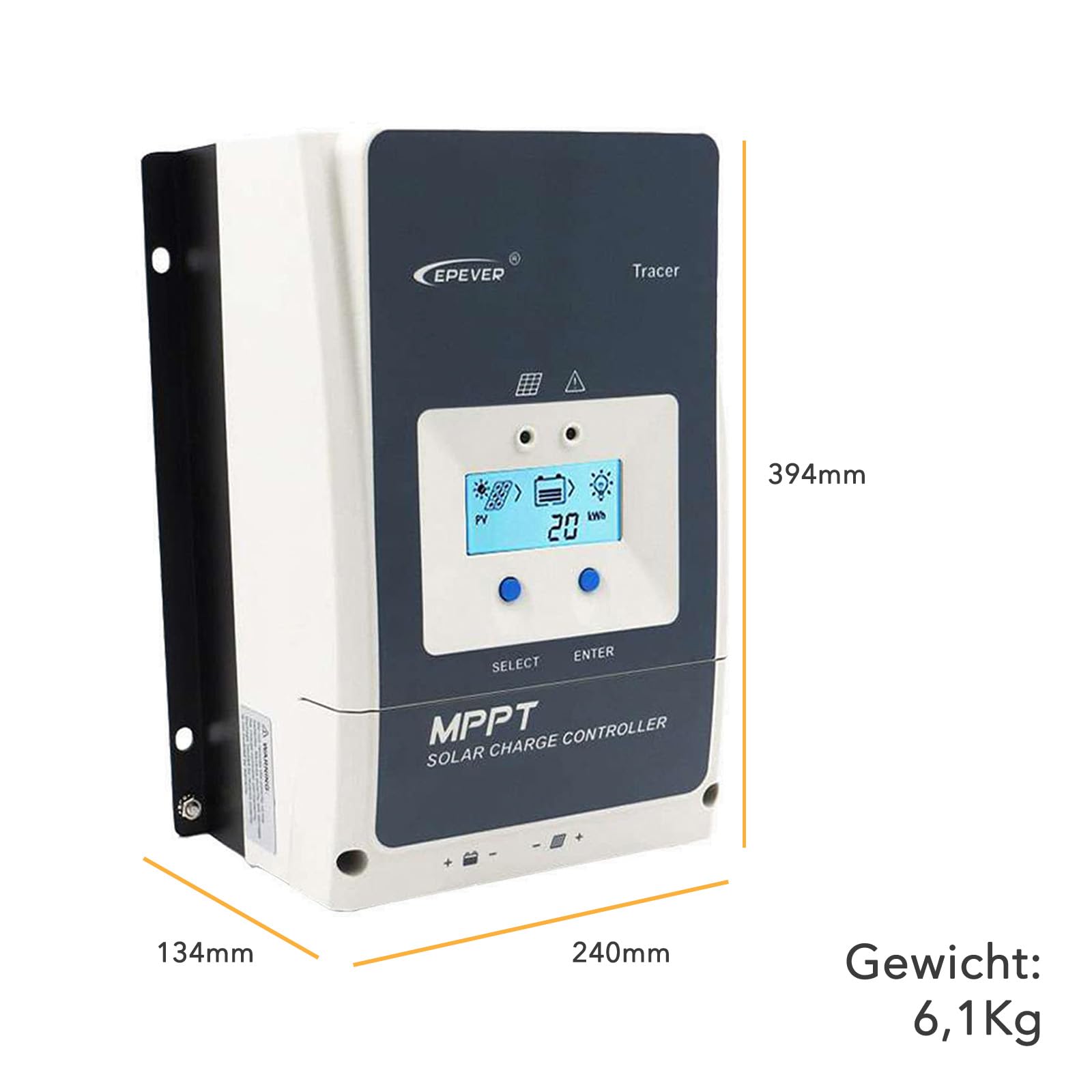 EPEVER Tracer AN MPPT Laderegler régulateur de charge solaire 80A, PV150V, 12/24/36/48VDC travail automatique, écran LCD commen negative Erdung