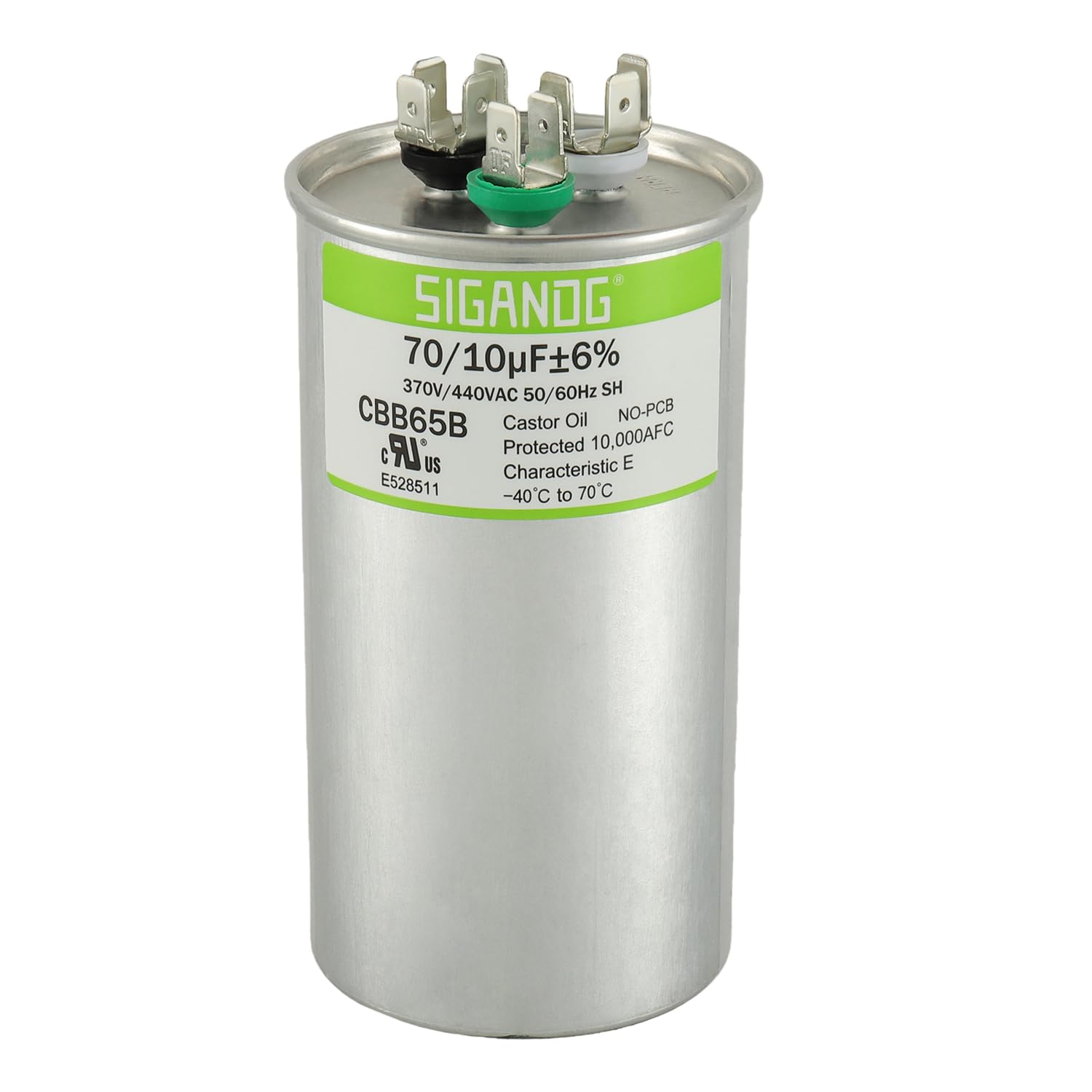 SIGANDG 70/10 uF 70+10 MFD 370V or 440V CBB65 Dual Run Start Round Capacitor 70 10 uF MFD 370 440 Volt VAC for Condenser Straight Cool or Heat Pump