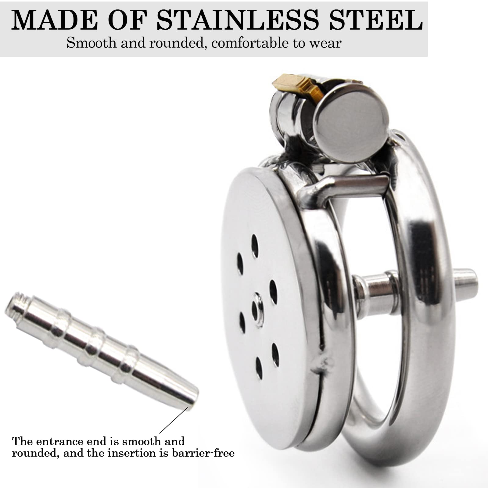 BDSMLOVE Piatto Chastity cage con Dilatatore uretrale, gabbia castità per uomo, gabbia castità per uomo, uomo pene Cock cage per Prevenire L'erezione (M-50mm)