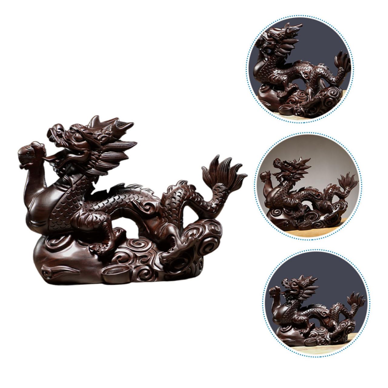 Amazon.co.jp: Luxshiny 龍の像 木製 風 デスク 装飾品 置物 龍の彫刻