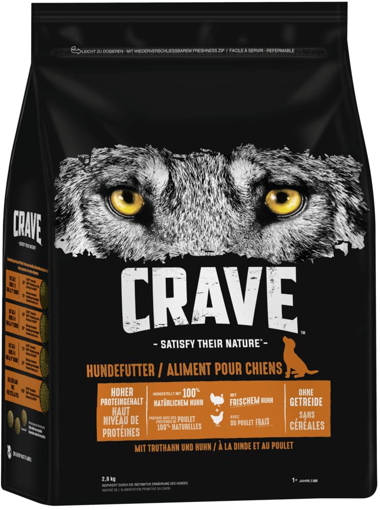 CRAVE Hund Beutel Hundefutter Trockenfutter - Verschiedene Größen und Geschmacksrichtungen (4X 2,8kg, Truthahn & Huhn)