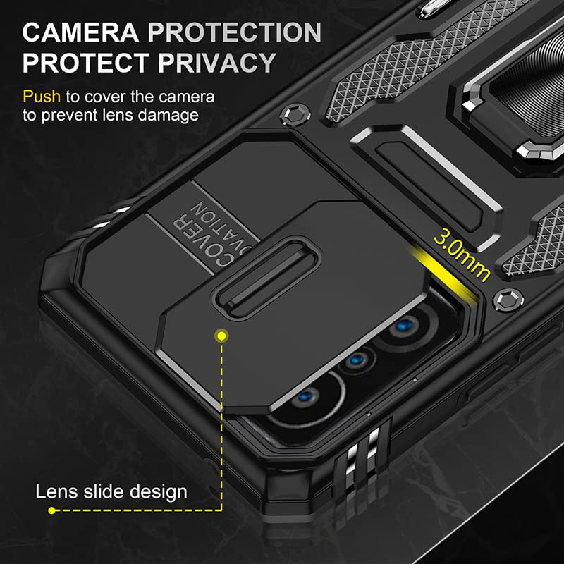 ATISIJIE Cover per Xiaomi 11T 5G / 11T Pro 5G Case, [protezione fotocamera Slide] Anti Graffio Custodia 360°Rotante Metallo Anello Supporto Antiurto Militare per Xiaomi 11T 5G / 11T Pro 5G Nero