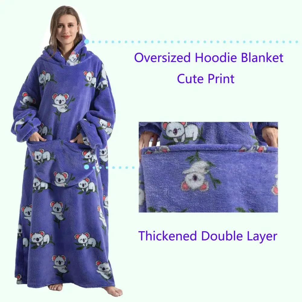 ZBDZSW flanelowy koc z rękawami zimowe bluzy z kapturem bluza ogromny koc do noszenia oversize bluza z kapturem dla kobiet mężczyzn odzież domowa