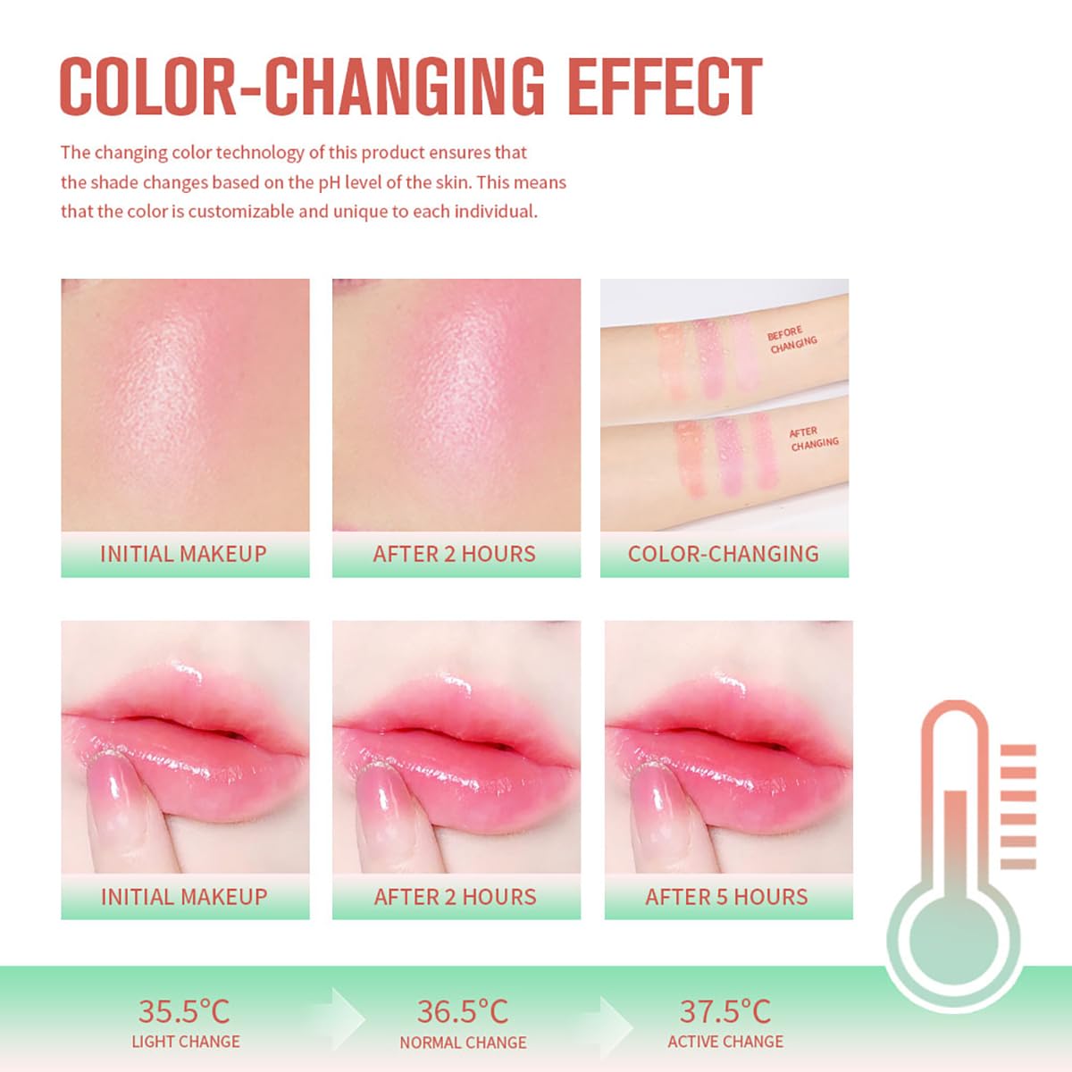PH Tinted Moisture Stick，Multi-Use Cream Color Changing Blush, 3-in-1 Blush Stick for Cheek/Eyes/Lips, Waterproof Hydrating Tinted Solid Makeup Products (1# Shy Pink): 2#hot red 0.6 Ounce (Pack of 1)