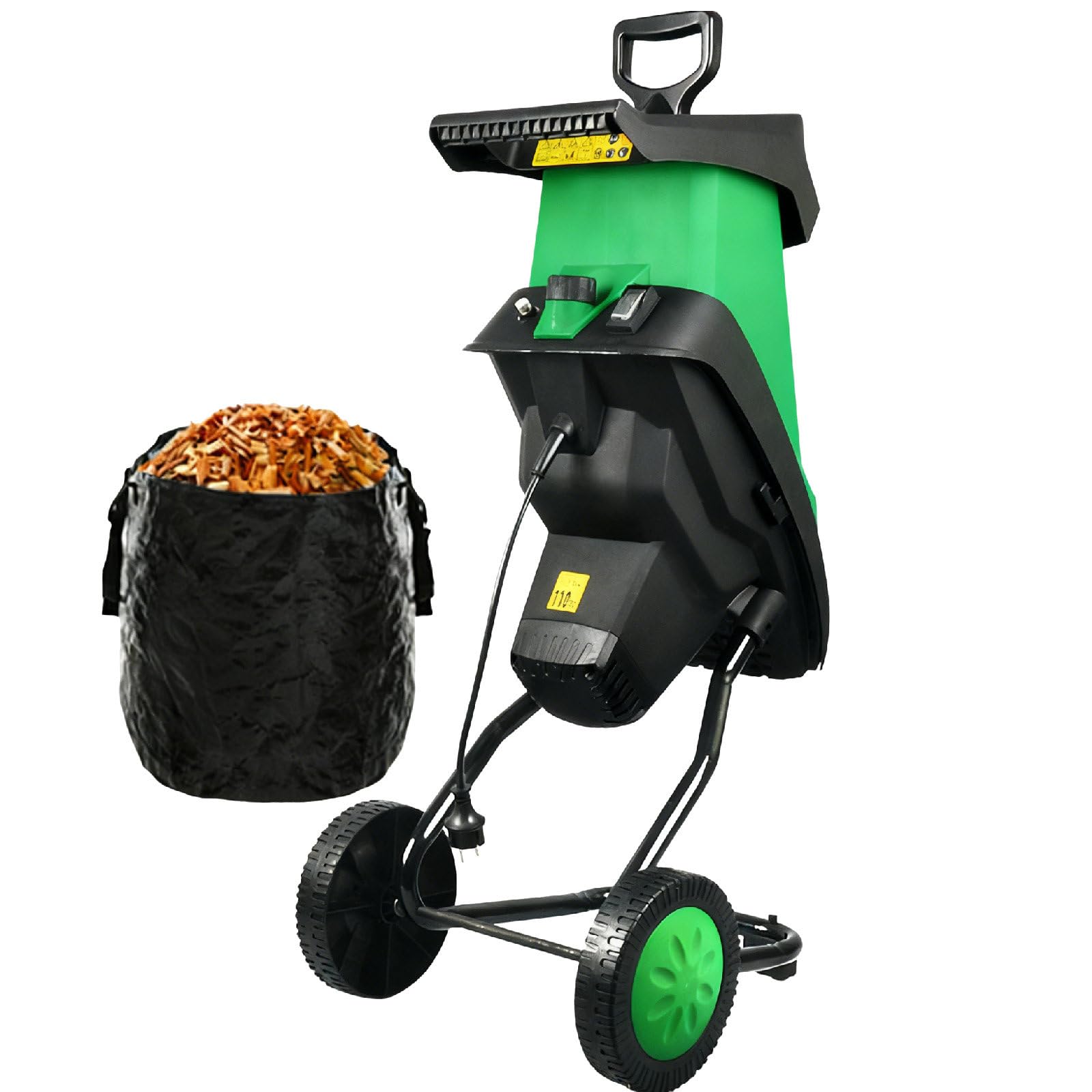 Trituradora De Madera Eléctrica De 2400 W, Trituradora De Jardín, con Bolsa Recolectora De 50 L Y 2 Juegos De Cuchillas De Acero Al Manganeso. Tritura hasta 4 Cm. Diseño Antiatasco