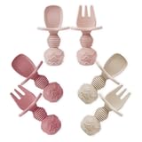 PandaEar 6 Pack Silicone Baby Spoons and Fork Feeding Set- Anti-Choke First Self Feeding Utensils for Baby Led Weaning Ages 3 Months -Pink