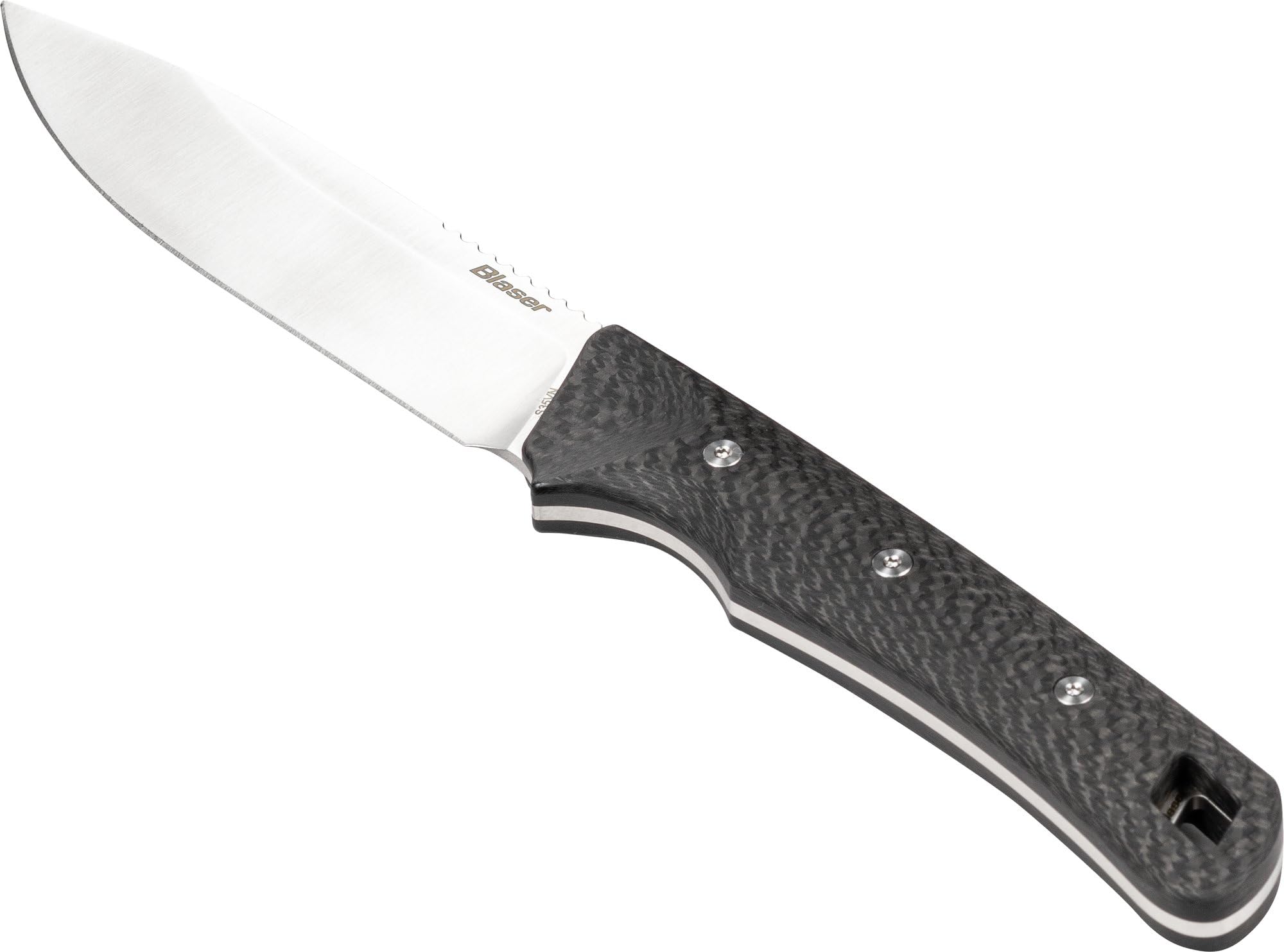 Blaser Ultimate Carbon 110 – ultraleichtes Jagdmesser mit 11 cm Drop-Point-Klinge aus CPM S35VN, Carbon-Griff, Kydex-Scheide & Gürtelclip – 109 g – Premium Allrounder