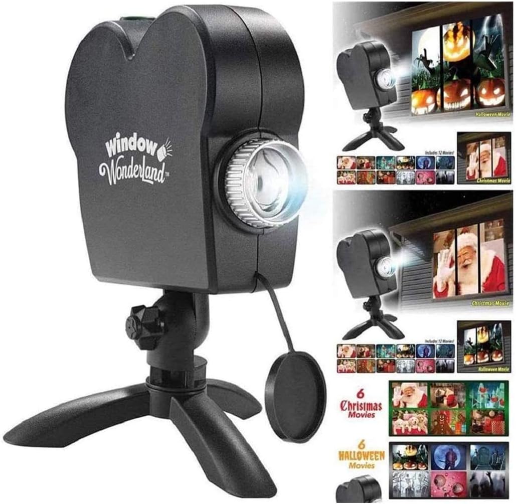CMrtew Christmas Holographic Projection, Halloween Christmas Projector Lights with a Tripod, 12 Patterns Festival Outdoor Decor for Holiday Party Decoration Wall Motion (Black)