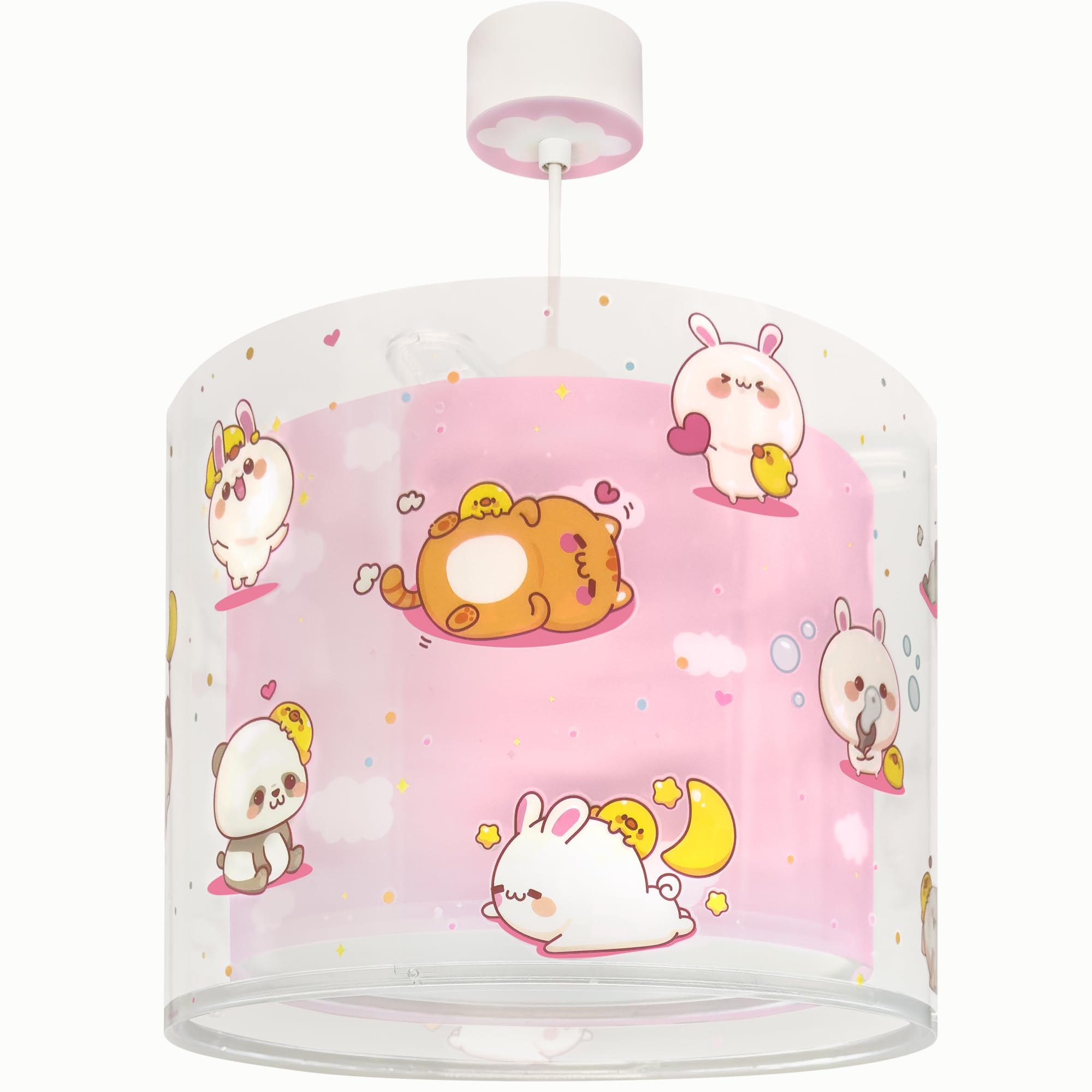 Dalber Lampada a sospensione Kawaii Friends, con animali rosa, modello 41762MS, attacco E27, ideale per bambini e camerette.