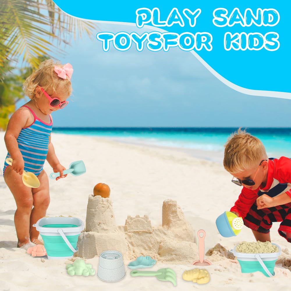 CLIUNT 11pcs Bucket Beach Toy Set, Play Sand Toys Set, Kids Sand Beach Toys Set - Image 4