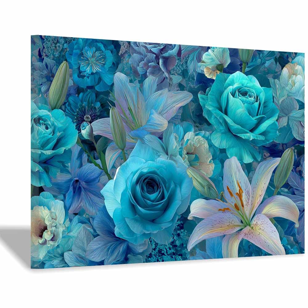 ZAMAEIU Landscape Wall Art Blue bouquets Artwork for Walls, Canvas Prints Paintings Room Decor, for Bedroom Kitchen Office Fireplace Wall Decor(blue)-60x90cm Framed