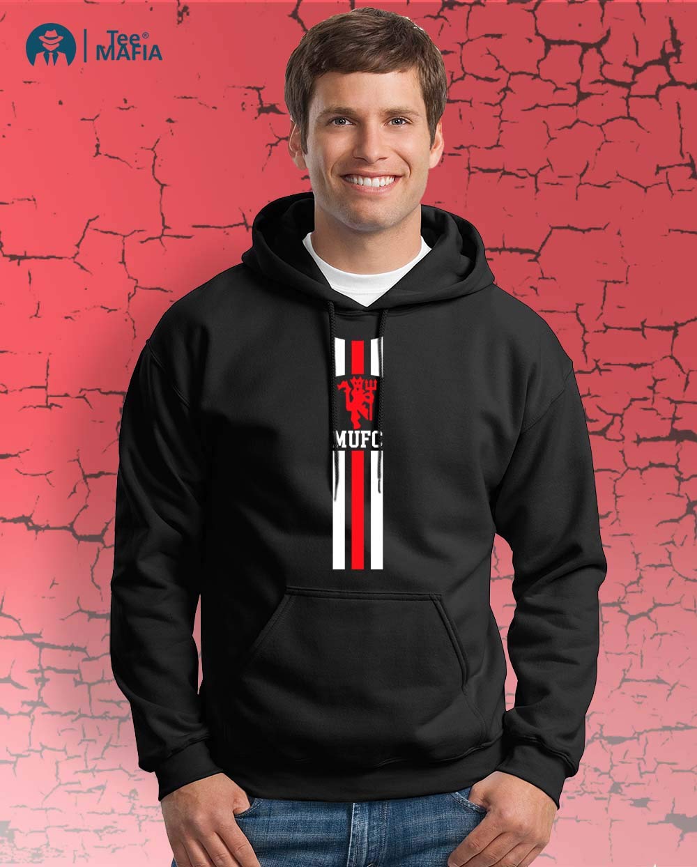 Tee Mafia Unisex MUFC red Devil Manchester United Hoodie |Football Hoodie| Cotton Hoodie | Sweatshirt Hoodie| Black (Large)