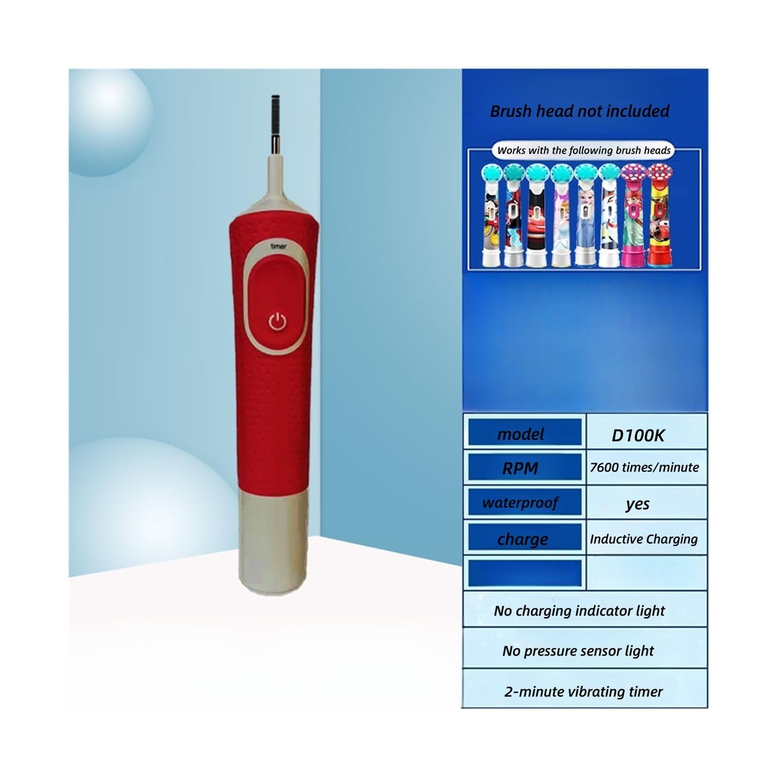 Ersatzgriff for elektrische Kinderzahnbürste, kompatibel mit Oral-B D100K(D100k Kids red)