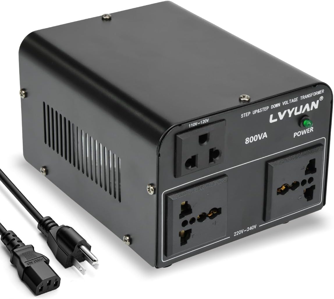 Voltage Converter Transformer 800 Watt Step Up/Down Convert from 110V-120V to 220V-240Vt and from 220V-240V to 110V-120V with 2 US outlets, 2 Universal outlets, Resettable Circuit Breaker