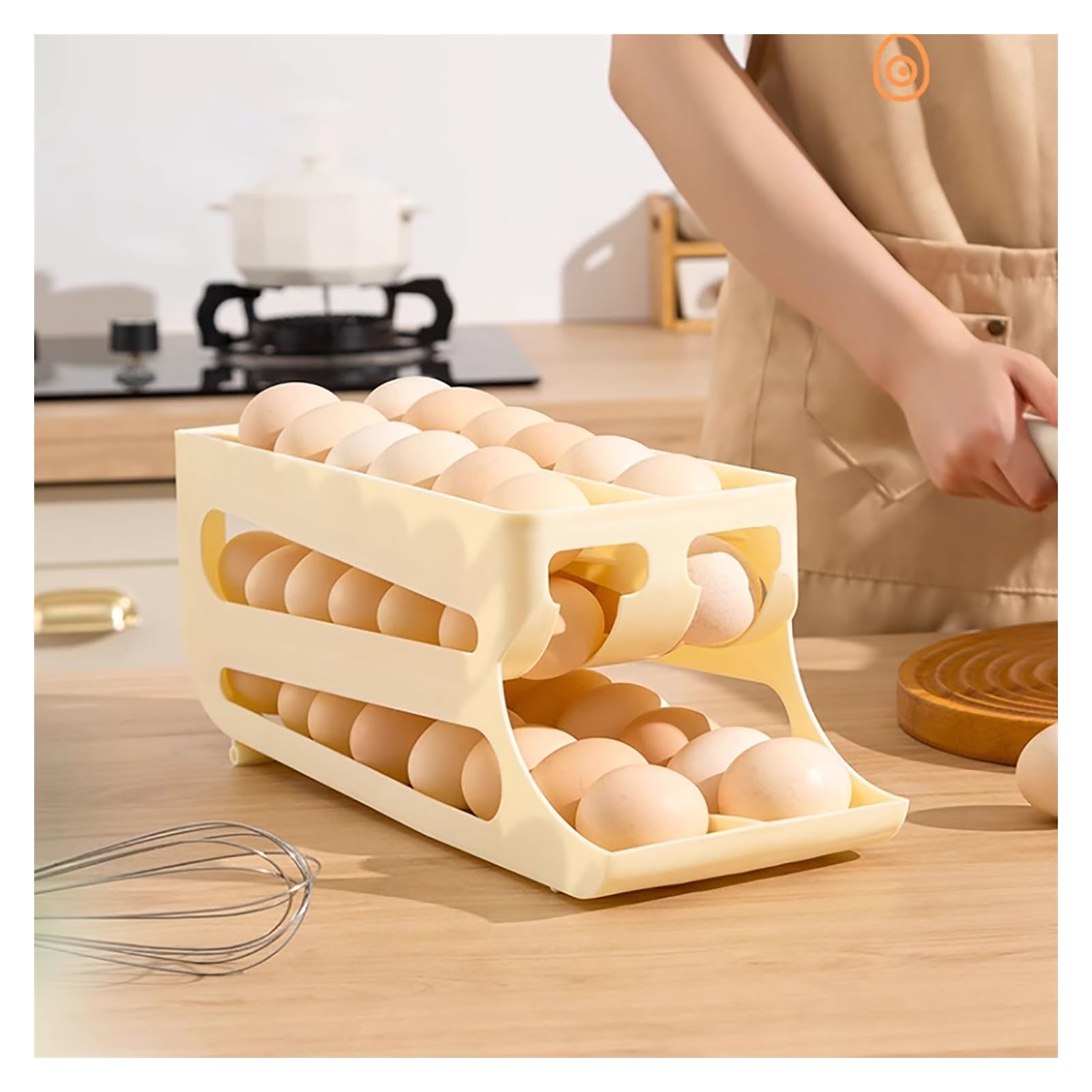 Organizador de huevos for refrigerador, dispensador automático de huevos, capacidad for 43 huevos simultáneamente, estante for huevos de gran capacidad for gabinetes de cocina(Beige)