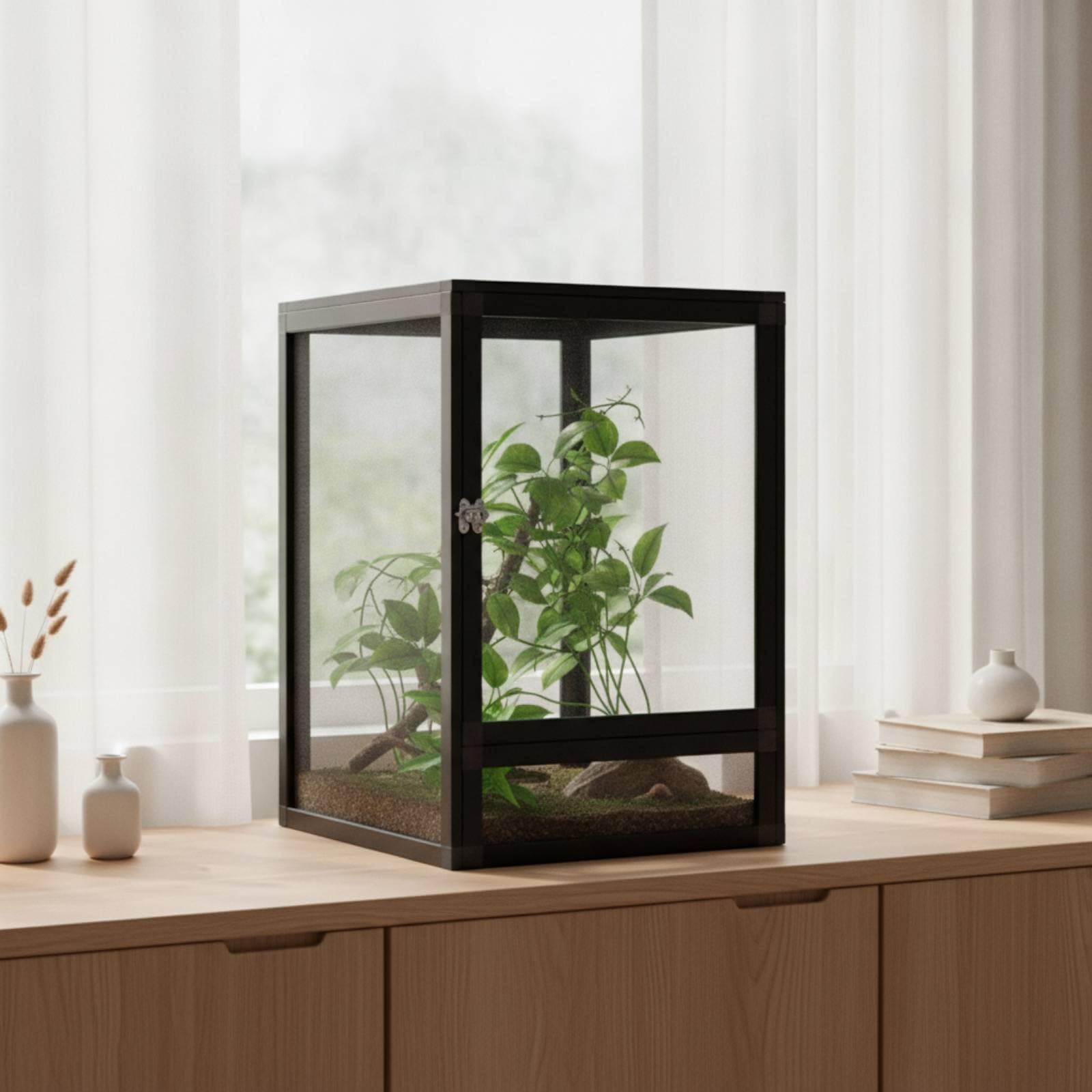 Terrario de Reptiles en Aluminio Jaula Acuario Vivario Diseño de Malla en Cuatro Lados para Aireación y Control de, Array, Plateado, Puerta De Malla Plateada 42 42 66cm