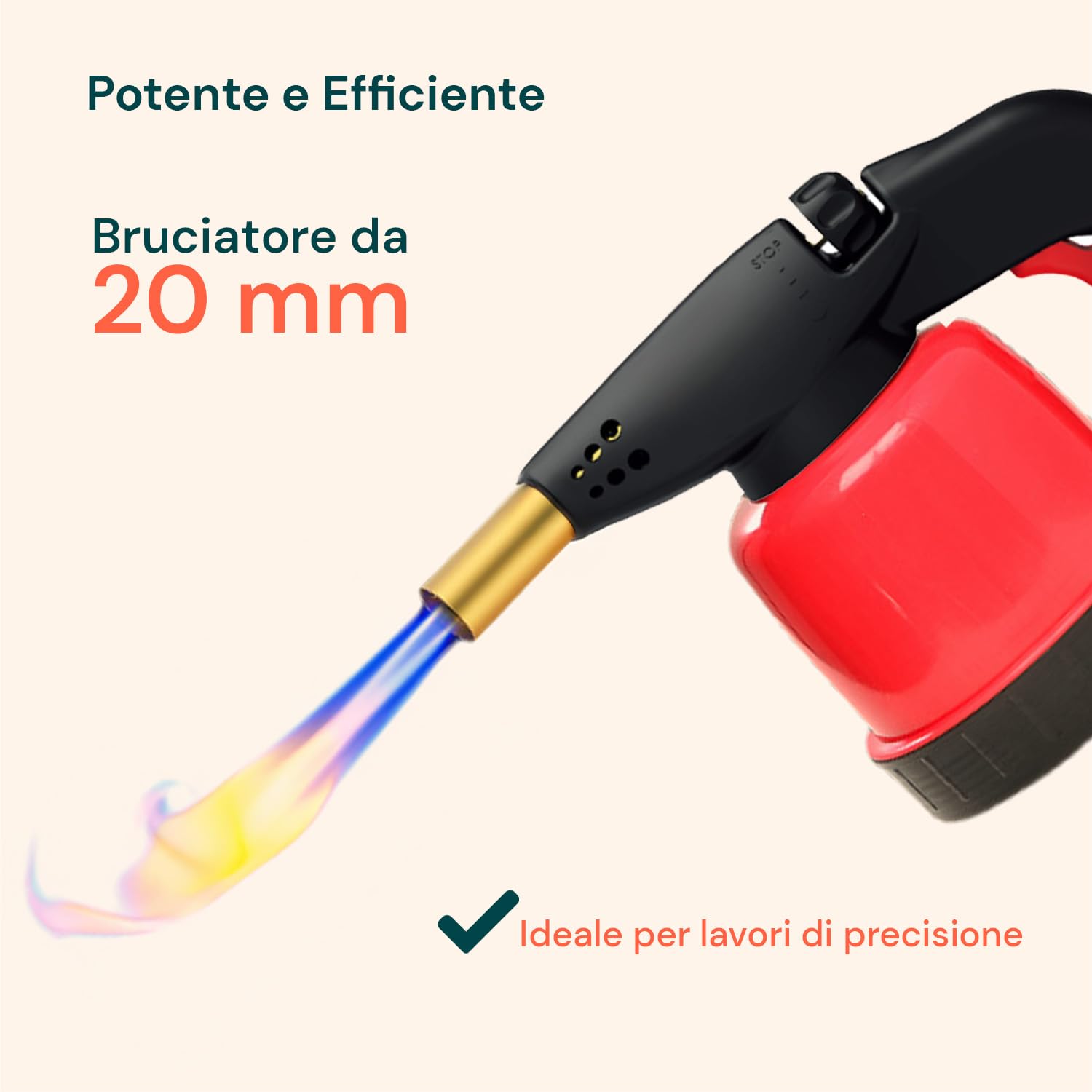 Avilia - Cannello a Gas Professionale e Domestico con Bruciatore da 20 mm, Accensione Piezo, Compatibile Cartucce 7/16, per Saldatura, Brasatura e Riscaldo in Ogni Posizione
