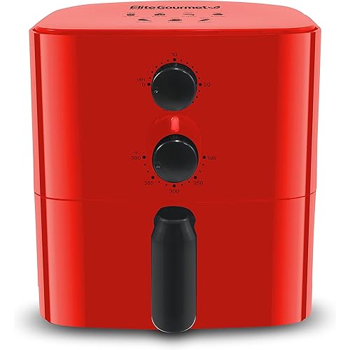 Elite Gourmet EAF-3218R Personal 1.1 Quart Compact Space Saving Electric Hot Air Fryer Oil-Less Healthy Cooker, Timer & Temperature Controls, Red.