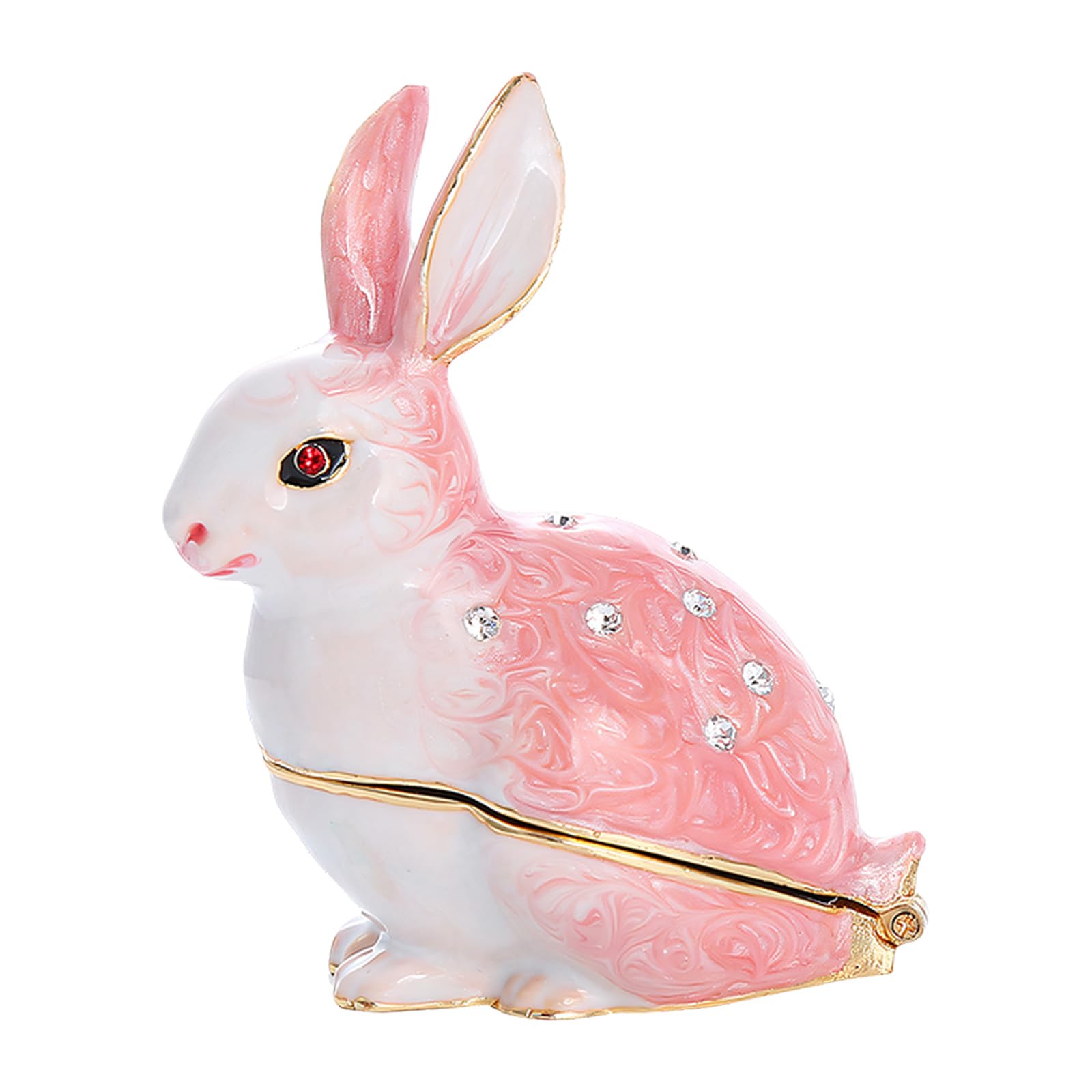 uikios Delicate Alloy Rabbits Figurine with Hide Jewelry Compartment Stylish Display Case for Dresser or Shelf Metal Jewelry Holder