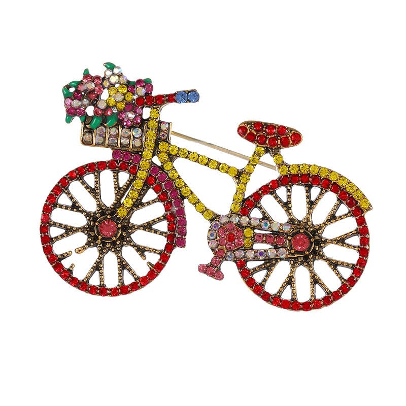 Image of Bicycle Brooch Pins Colorful Cubic Zirconia CZ Biking Lapel Brooch Pins Vintage 70s 80s Bike Lapel Brooches for Women Men Girls Birthday Gift Jewelry