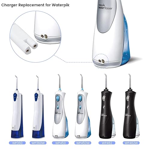 Miniatura 2 de Repuesto de cargador para irrigador dental Waterpik WP360W WP462 WP450, cable de alimentación, 5 pies, color blanco
