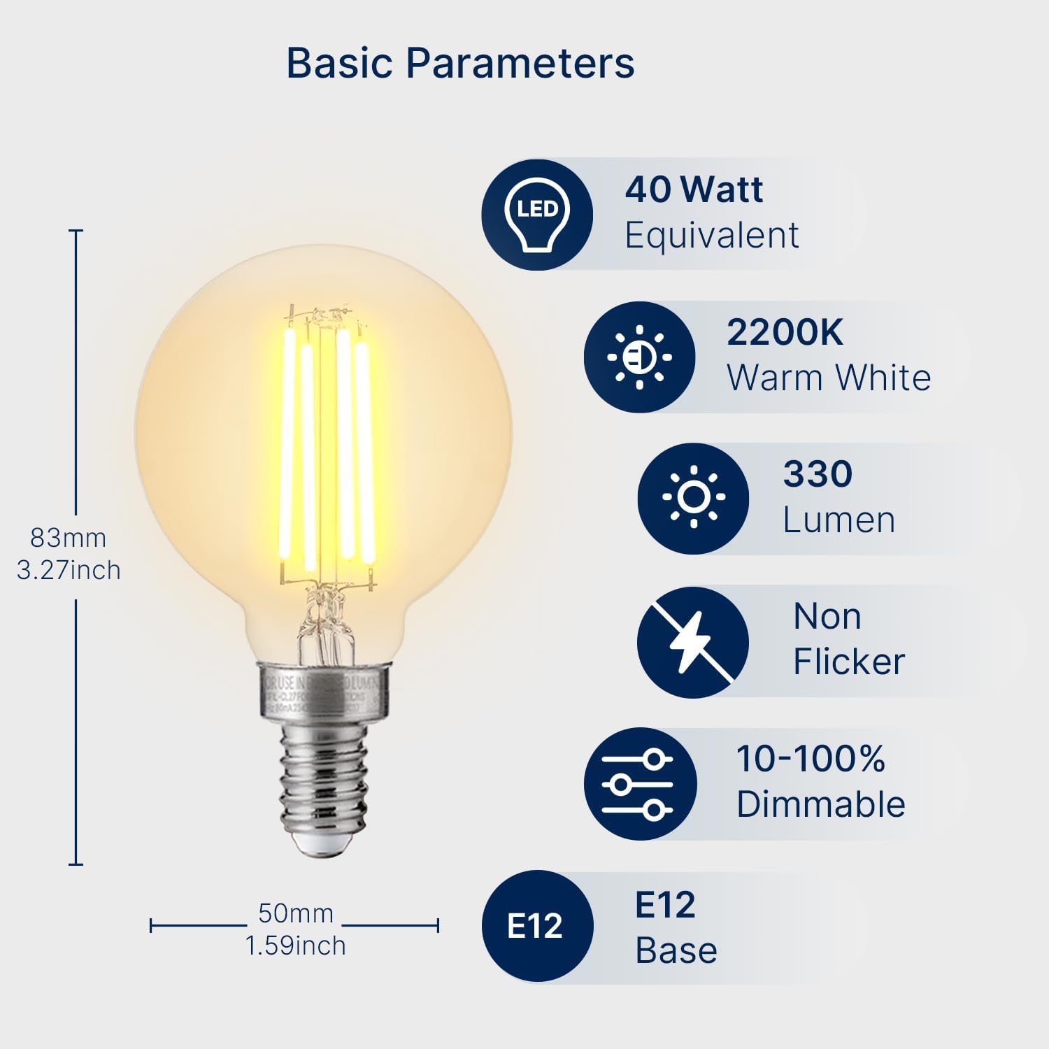 FLSNT 40W Equivalent LED Globe Candelabra Bulbs, Dimmable G16.5 LED E12 Chandelier Light Bulbs, 330LM, CRI82, 4W, AC 120V, 24 Pack, 2200K Warm White