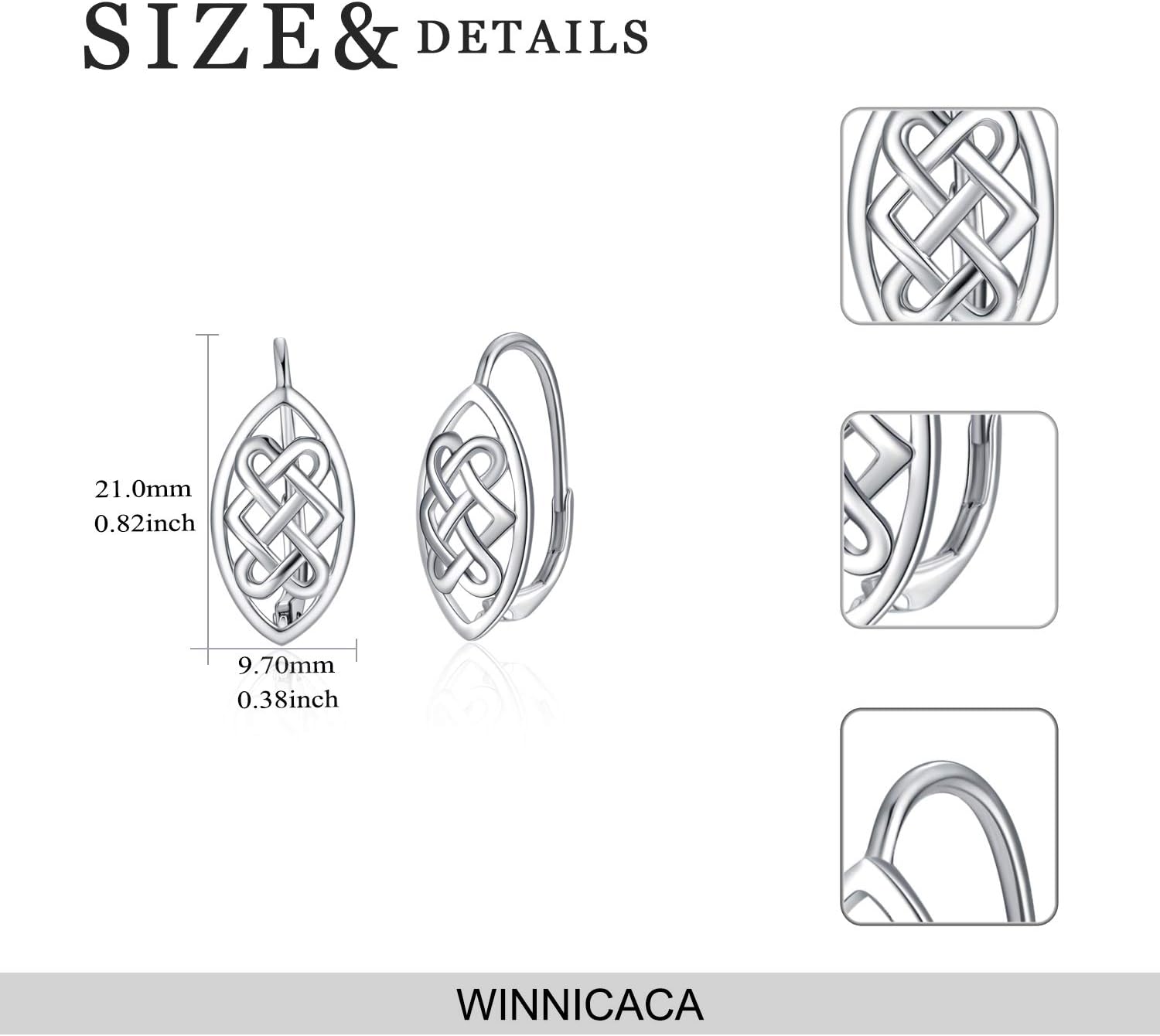 WIINICACA Celtic Leverback Earring 925 Sterling Silver Filigree Dangle Drop Earrings Jewelry Birthday Christmas Gifts for Women - Image 3