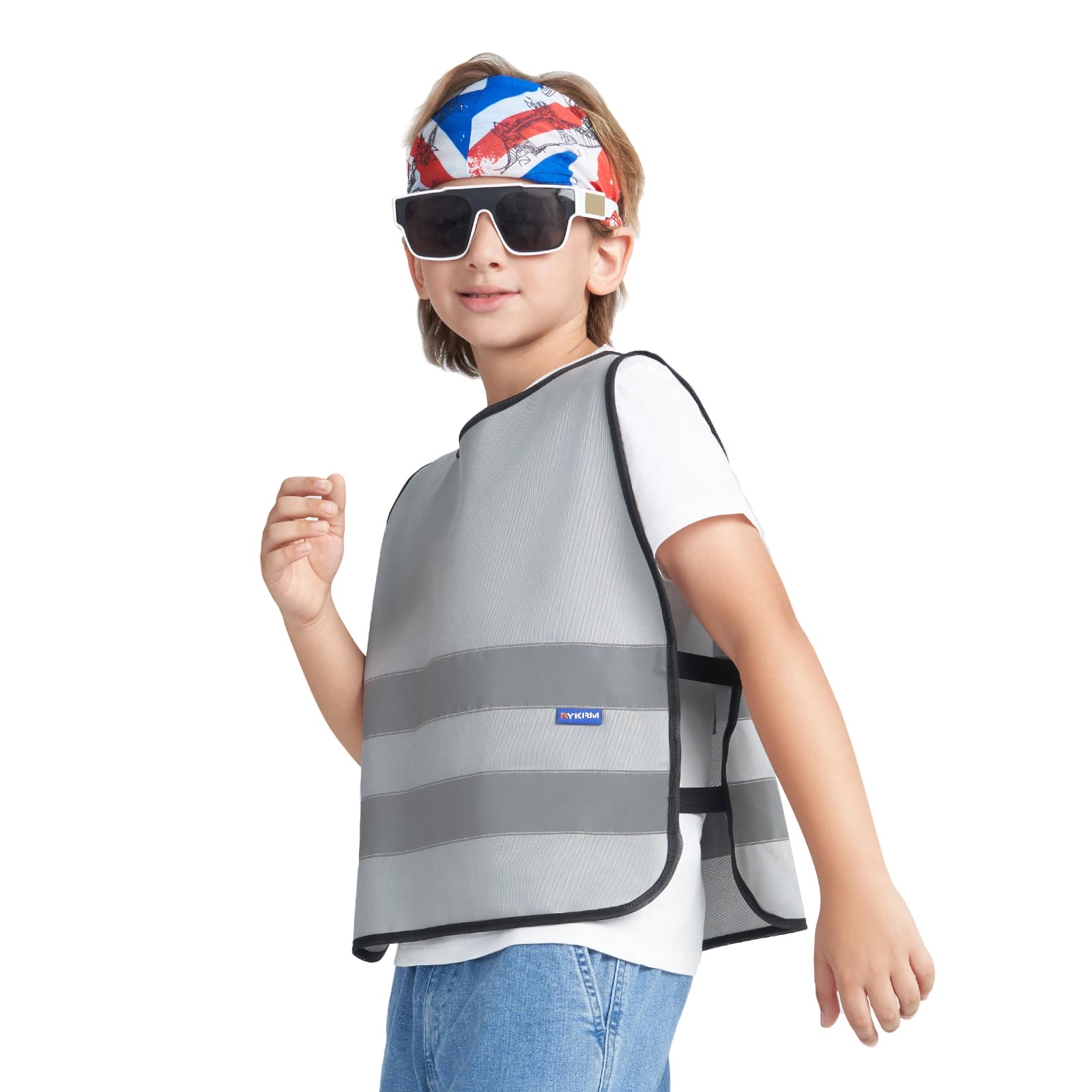 AYKRM 6-9 Year Hi Vis Vests for Kids grey Kids High Visibility Reflective Vest Grey High Vis Vests Jacket for Kids - Image 4