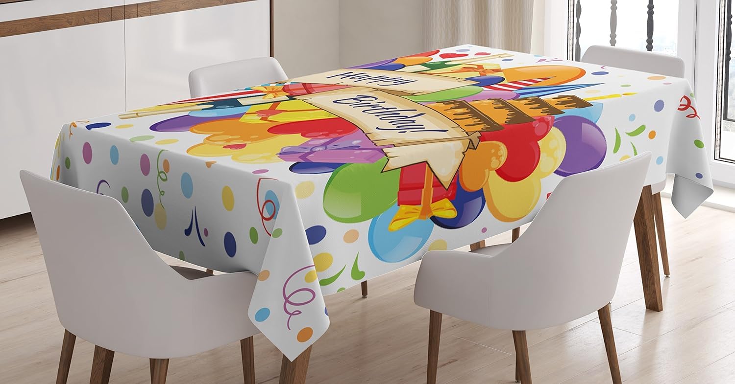 Mantel Mesa Rectangular Torta de Cumpleaños, Manteles Antimanchas Fiesta de Cumpleaños, 3D Impresión Mantel Impermeable Lavable para Cocina Salón Comedor, 140x300 cm Q/P3690