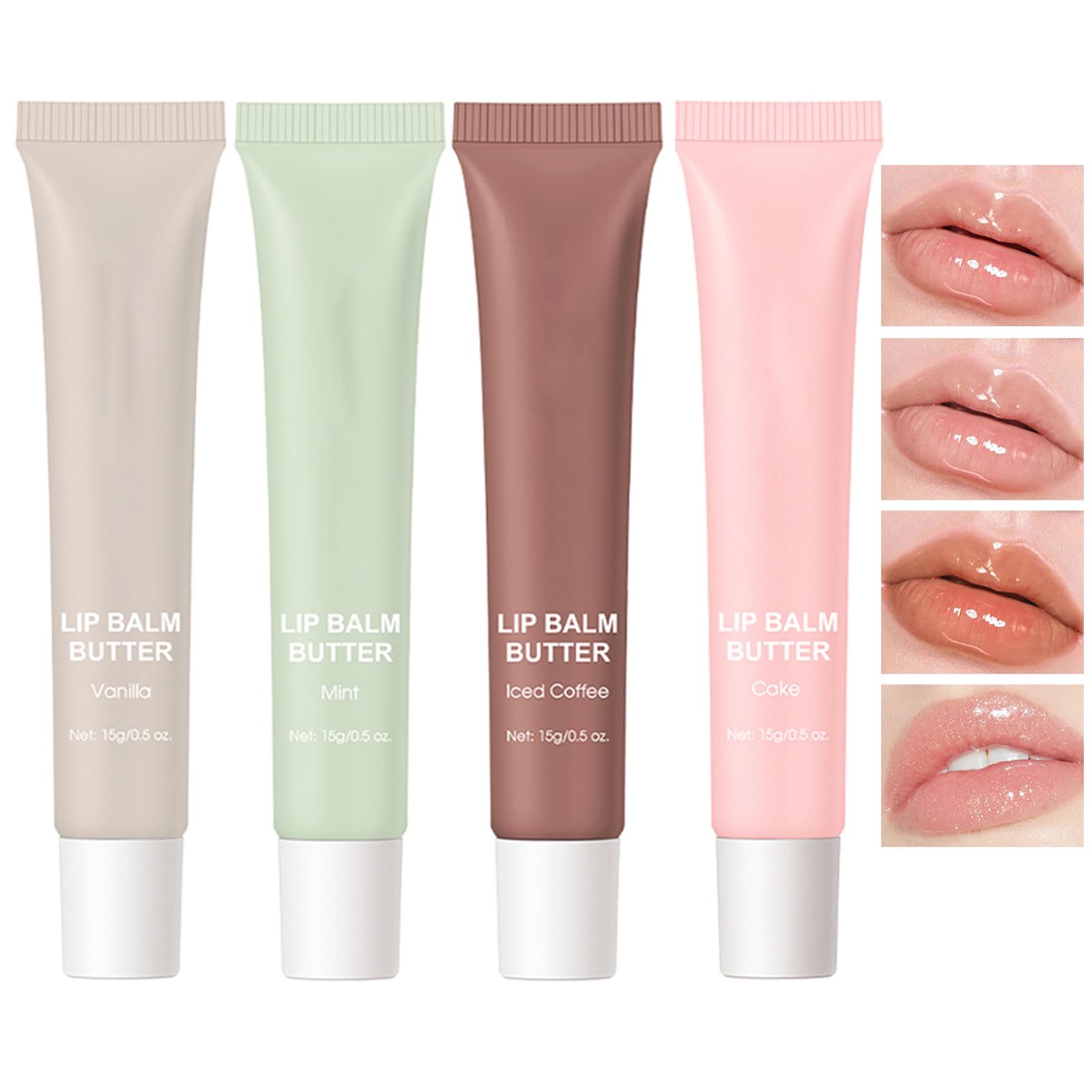 Sitovely 4 Colors Tinted Lip Butter Balm, Hydrating Peptide Lip Tint, Clear Jelly Glossy Lip Gloss