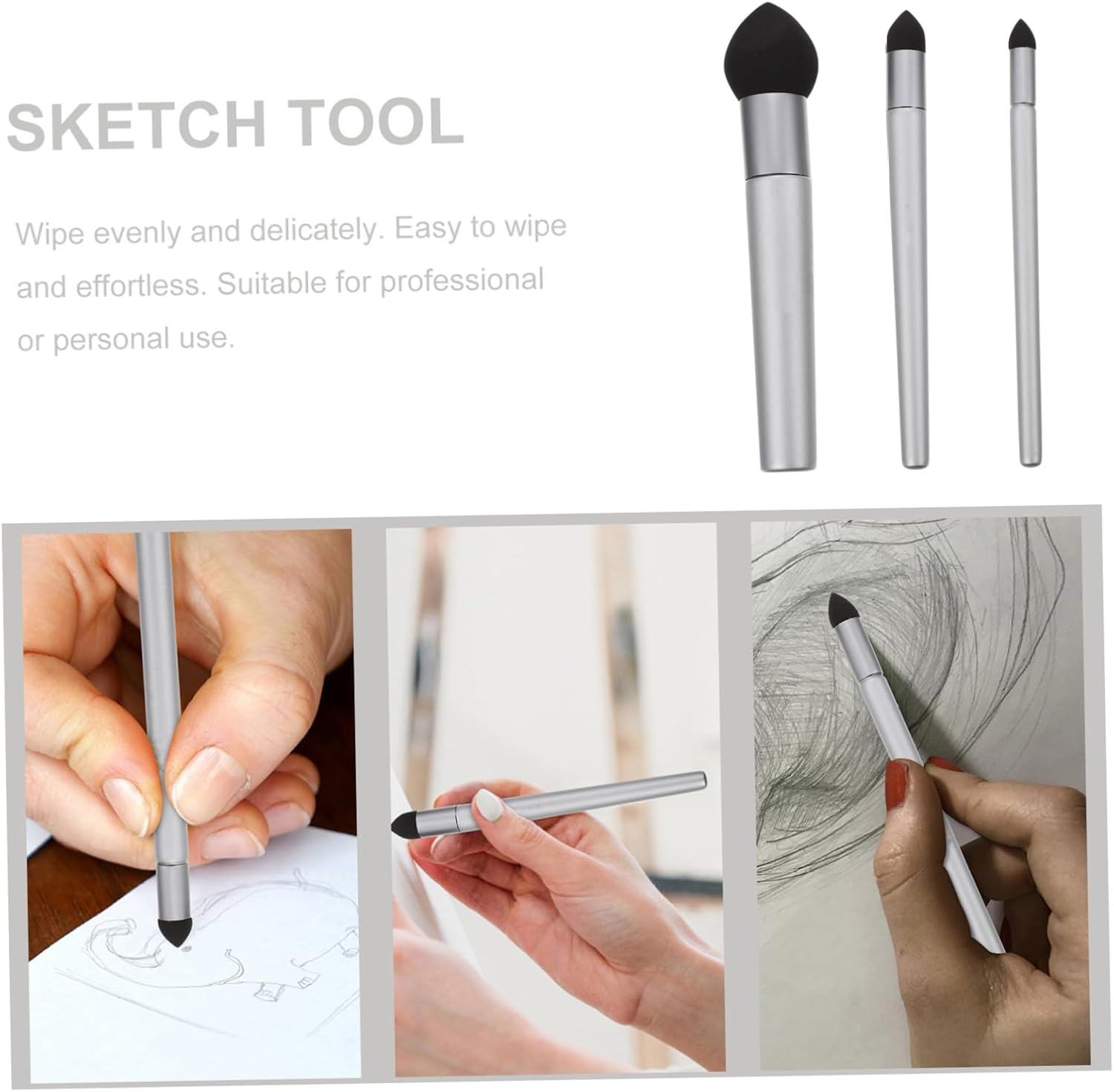 GLSTOY 3pcs Sketch Wipe Sponge Eraser Pen Artist Drawing Tool Smudge Erase Brush Art Blender for Highlight Detail Processing