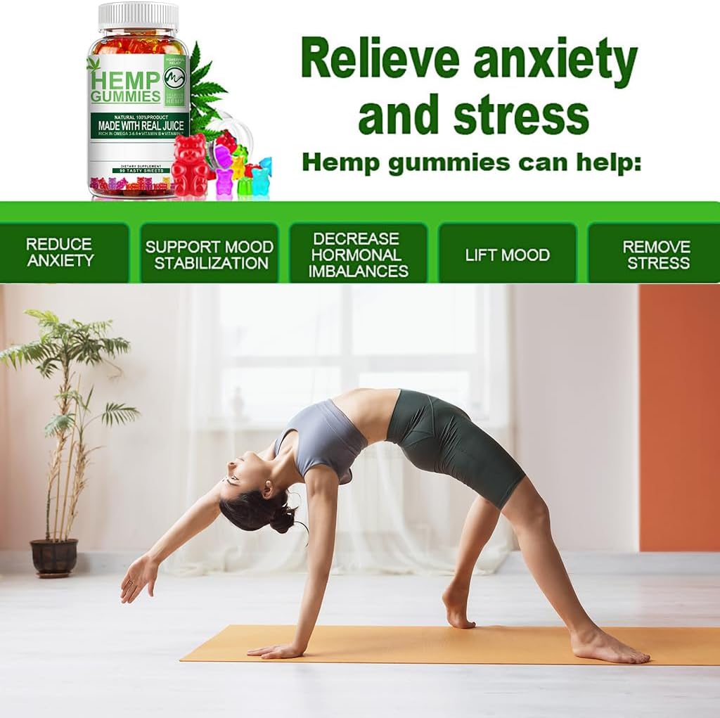 (2 Pack) Hemp Gummies - 90PCS Stress Relief Fruity Gummy Bear with Hemp Oil