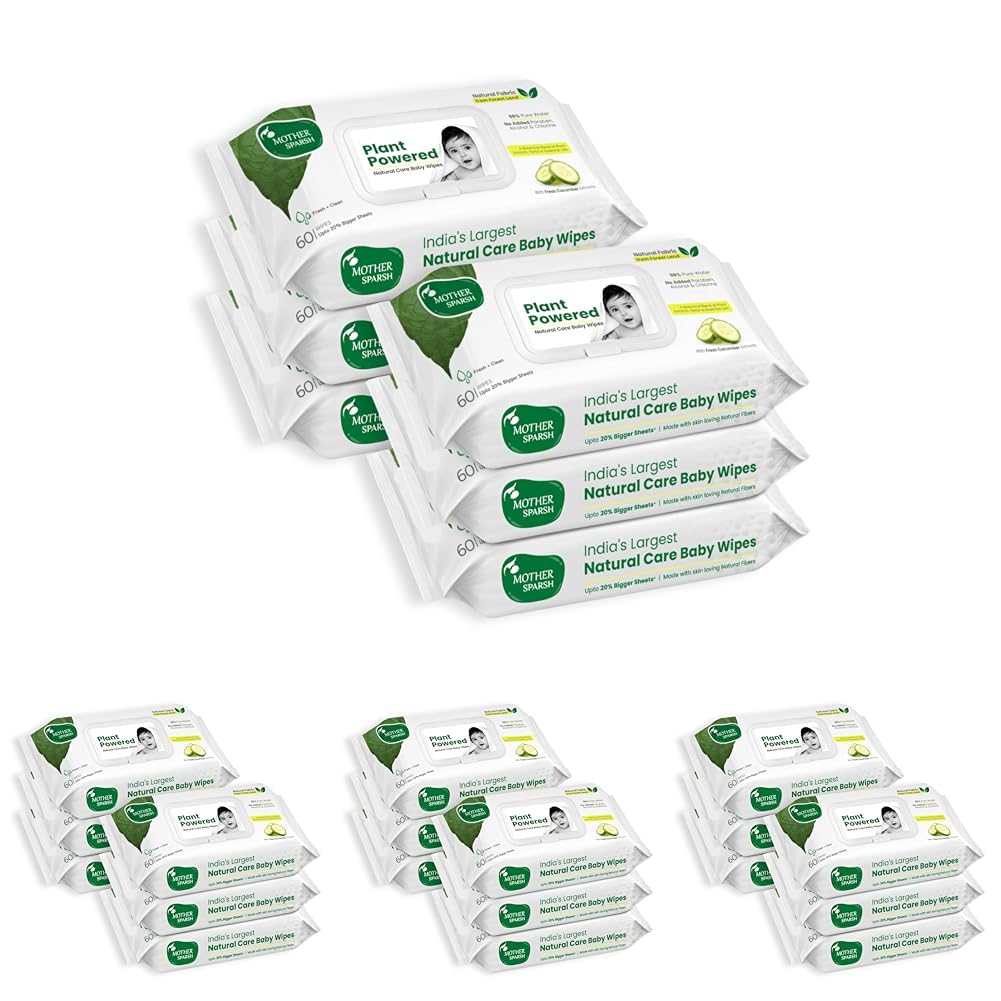 Mother Sparsh Natural Care Baby Wipes 60 Pcs (Pack of 24) I 100% Plant Made Fabric From Forest Land | Fresh+Cleanse (with Cucumber) Plant Powered Wet Wipes For Baby I Cotton Cloth Like Bigger Sheets-image-27