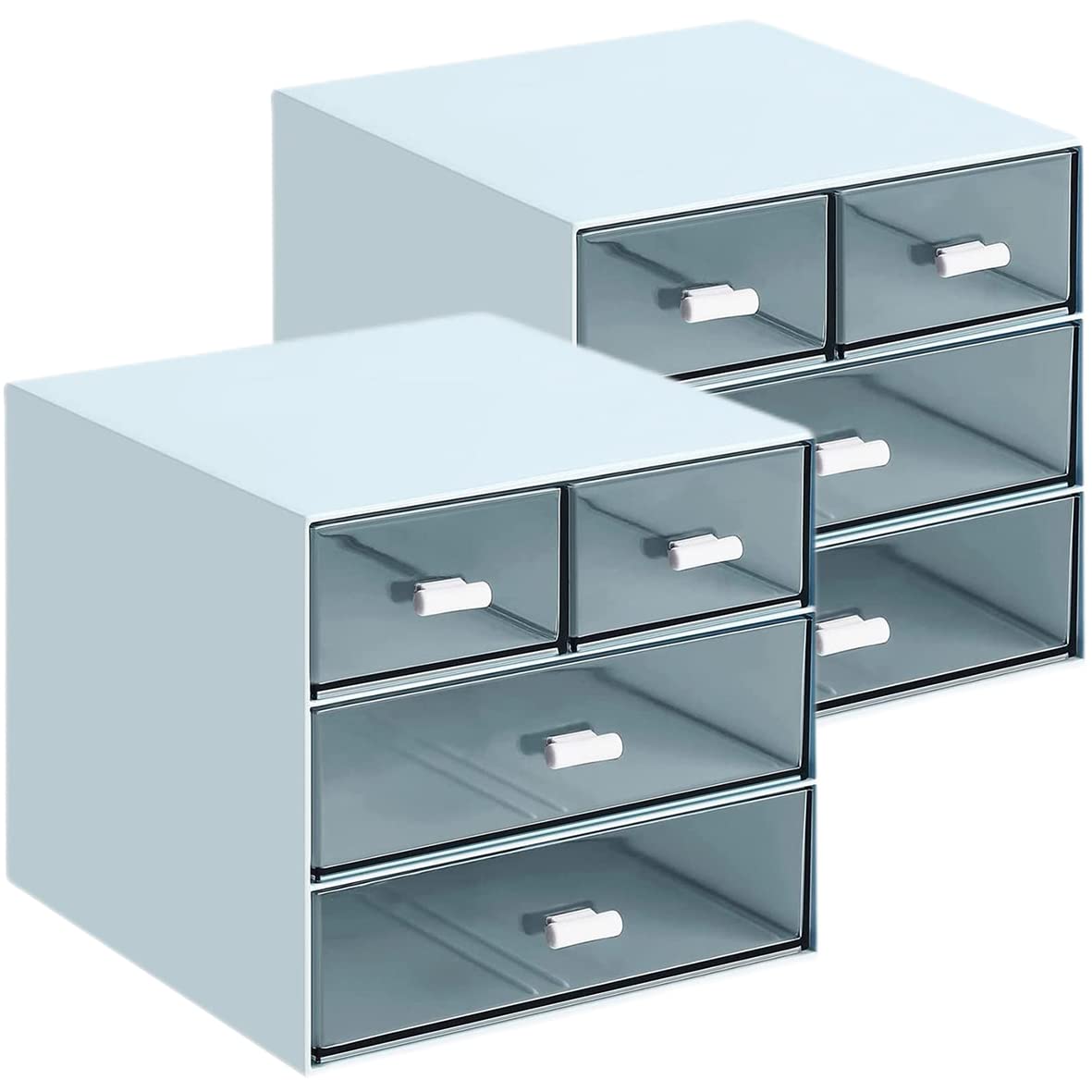 Umtiti 2 PCS Desk Storage, Makeup Storage Box With 4 Drawers, Plastic Office Stationery Supplies Organizers