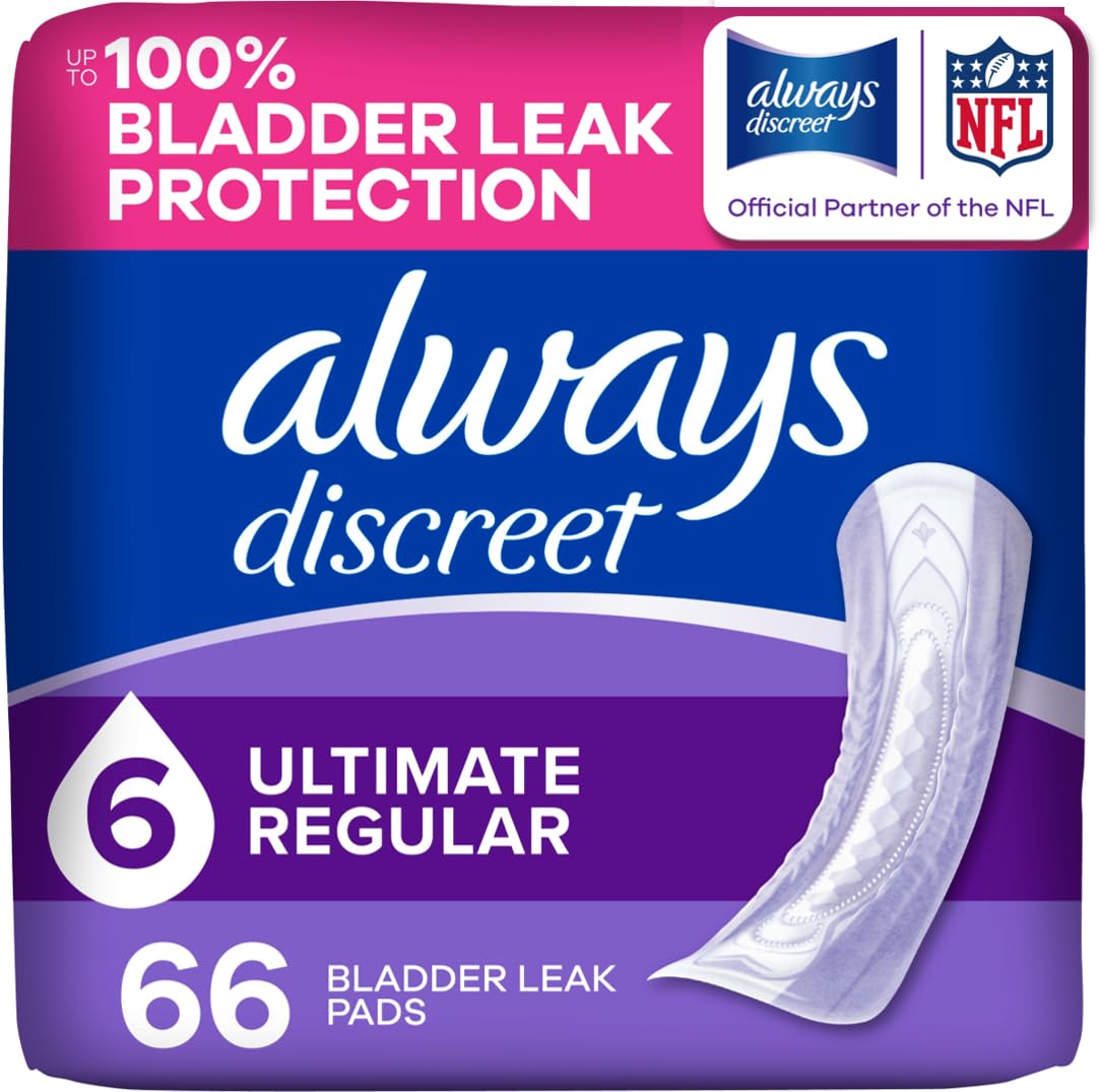 Photo 1 of Always Discreet Adult Incontinence Pads for Women, Drier, 6 Drop Regular Length, Extra Heavy Absorbency, Pads for Bladder Control Management, Bladder Leaks, & Postpartum Pads, 66ct