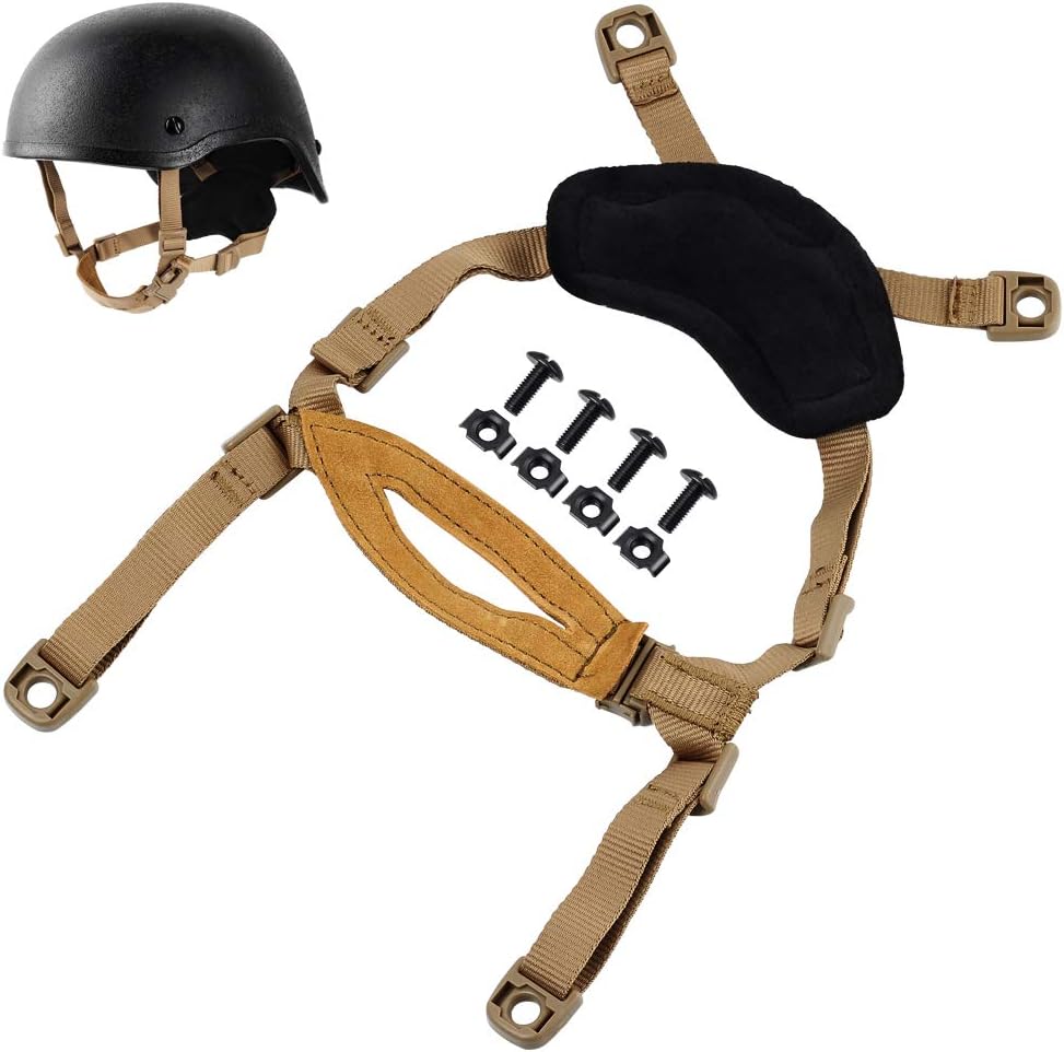 CS Force Helmet Chin Strap for Fast/Mich/ACH/Ibh Tactical Helmets, X-Nape Suspension System with Bolts and Screws Tan