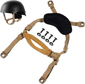 Helmet Chin Strap 4 Points for Tactical Fast/MICH/IBH Kevlar Bump Helmets, X-Nape Suspension System with Bolts and Screws Black/Tan