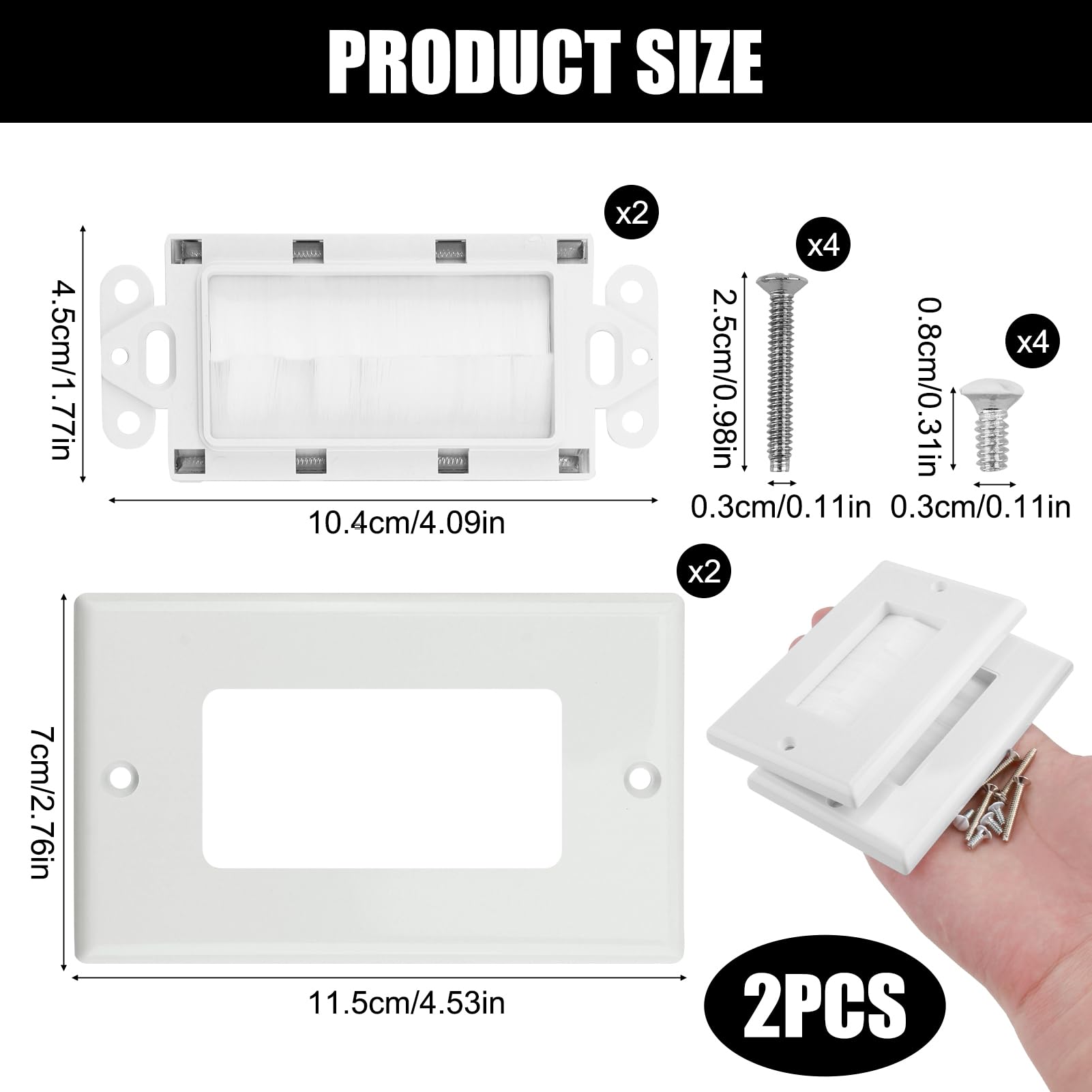 2 Pezzi Placca Passa-Cavi Doppia con Spazzole, Coperture Spazzola Passaggio Fili Elettrici, Pressacavo Tappo Passacavi per Tavolo da Ufficio Mobili per TV, Computer, Elettrodomestici