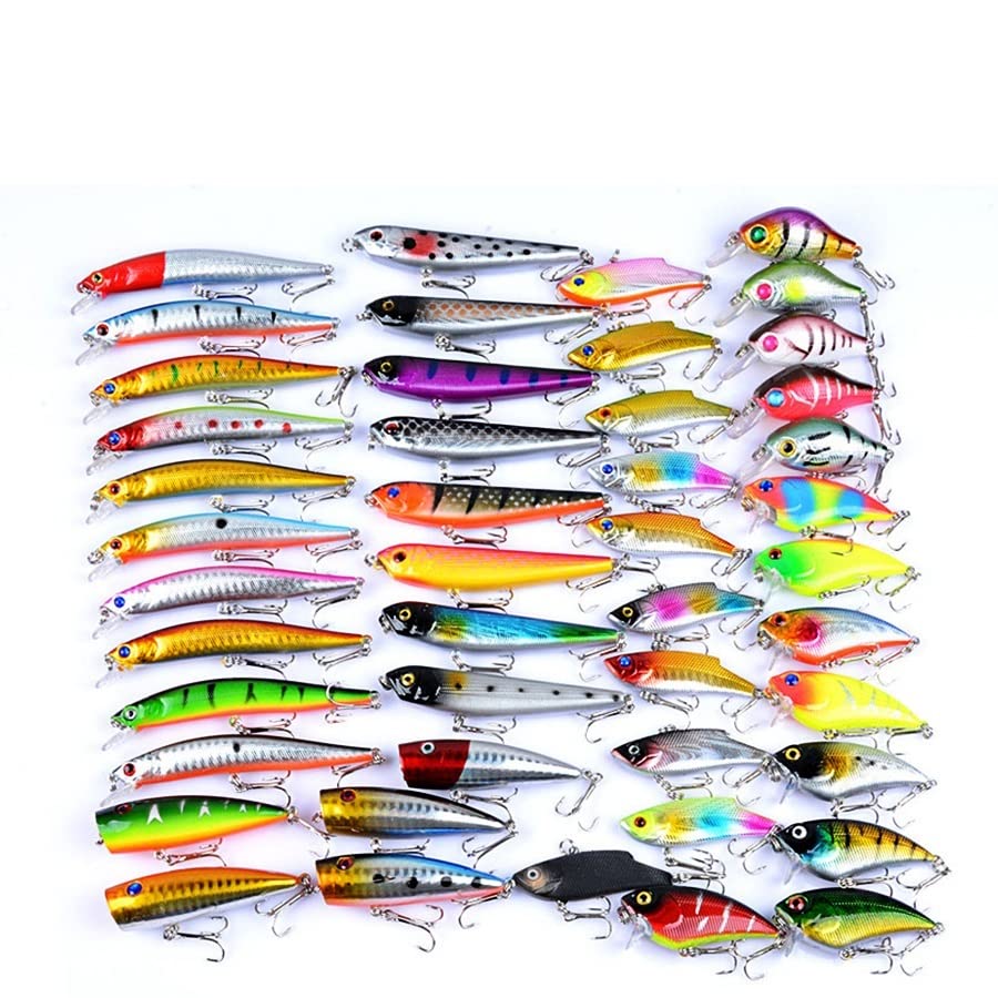 46 pièces appâts artificiels/Faux for Ensemble de leurres de pêche méné/Popper/VIB/leurres durs appâts Wobblers for brochet/pêche à la traîne mer