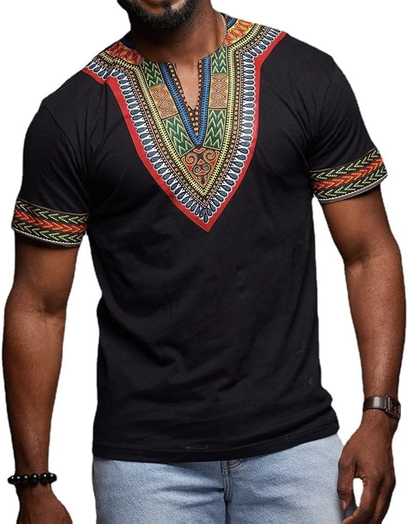Men's African Dashiki V Neck Short 