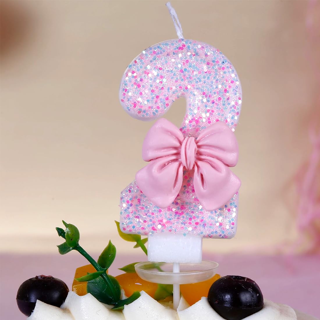 DazzJoy Geburtstagskerze Zahl 2 - Rosa Schleifen Kerze Für 2. Geburtstag