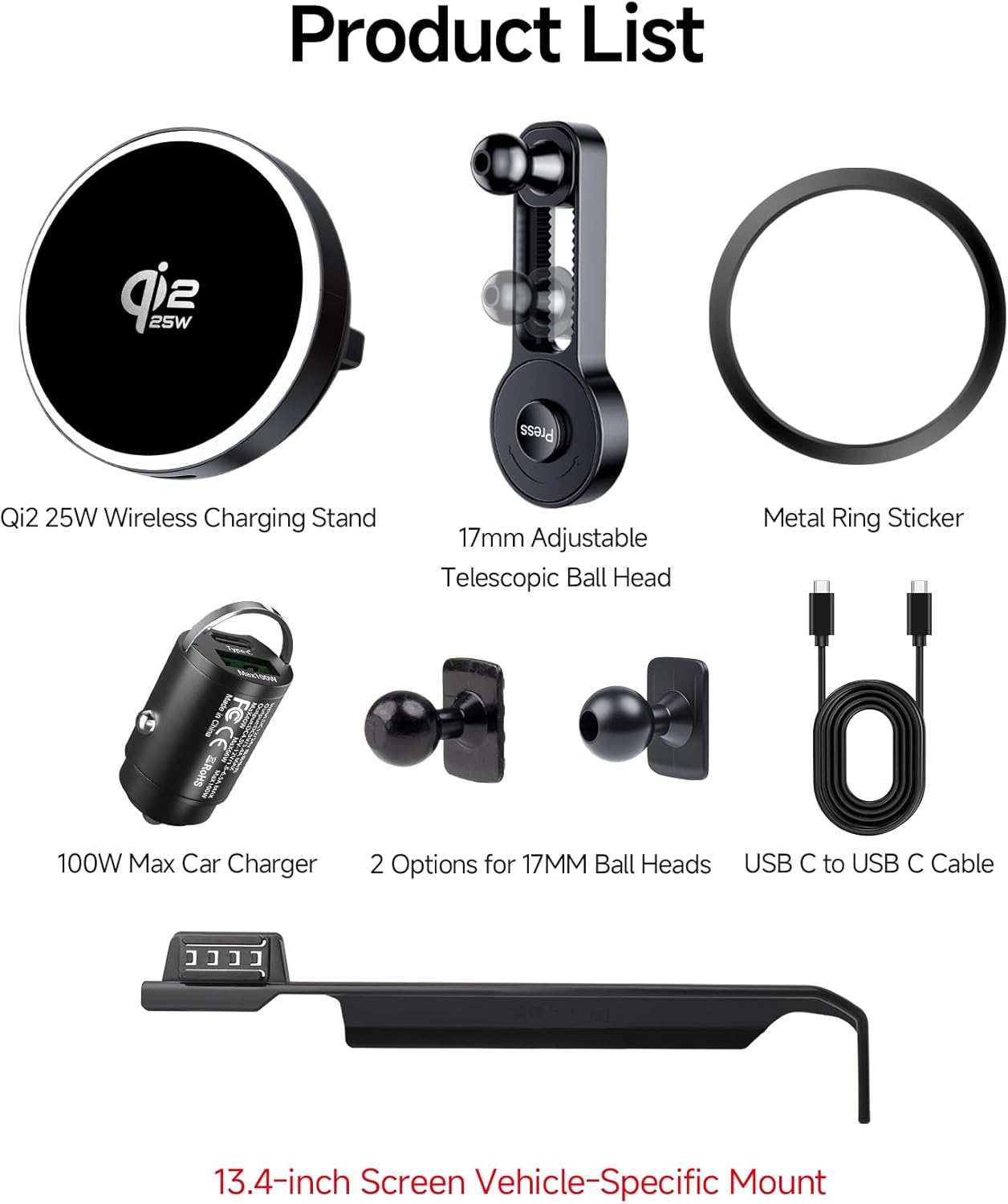 Qi2.2 Max 25W Fast Wireless Car Charger Phone Holder for Chevrolet Silverado 1500/2500 HD 2022-2026/GMC Sierra 1500 2500HD 13.4-Inch Screen, Magnetic Phone Mount Compatible with MagSafe