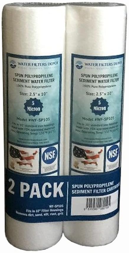 WFD, WF-SP105 2.5"x10" 5 Micron Sediment Water Filter Cartridge, Spun Polypropylene, Fits in 10" Standard Size Housings of Undersink RO or Filtration Systems (1 Pack)