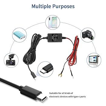 Dash Cam Hardwire Kit, Type-C USB C Hard Wire Kit 12V-24V To 5V Hardwi