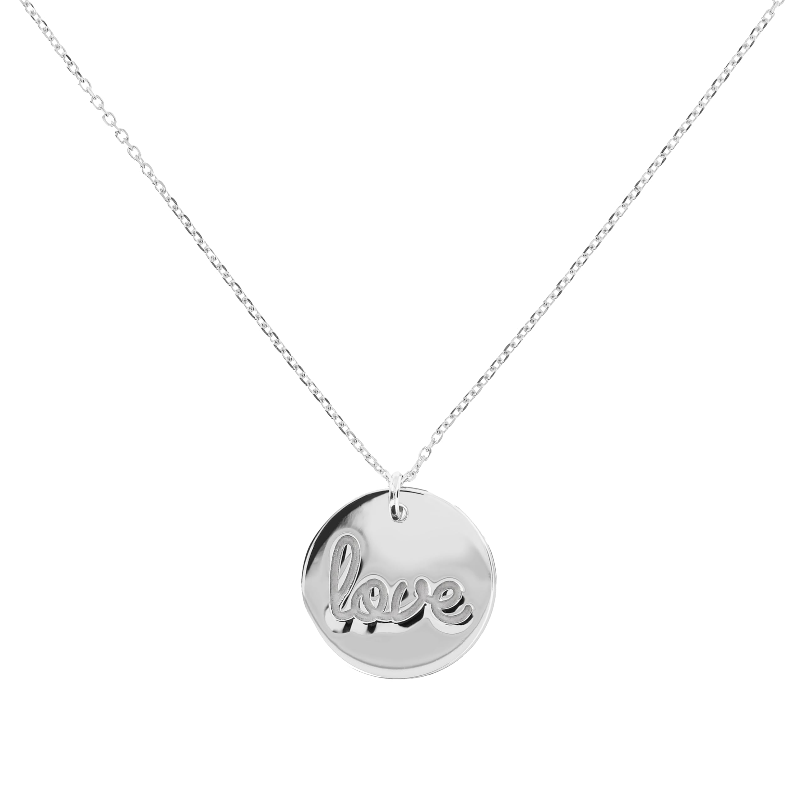 MILOR Collana donna in argento 925 placcato platino con ciondolo tondo LOVE – Elegante e ipoallergenica – Gioielli donna made in Italy – Regalo per Festa della mamma e compleanno