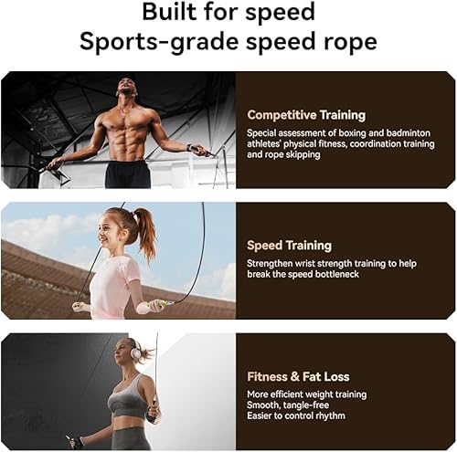 Miniatura 5 de Cuerda de saltar pesada, doble rodamiento suave velocidad de rotación suave, longitud ajustable de un botón para hombres y mujeres, entrenamiento