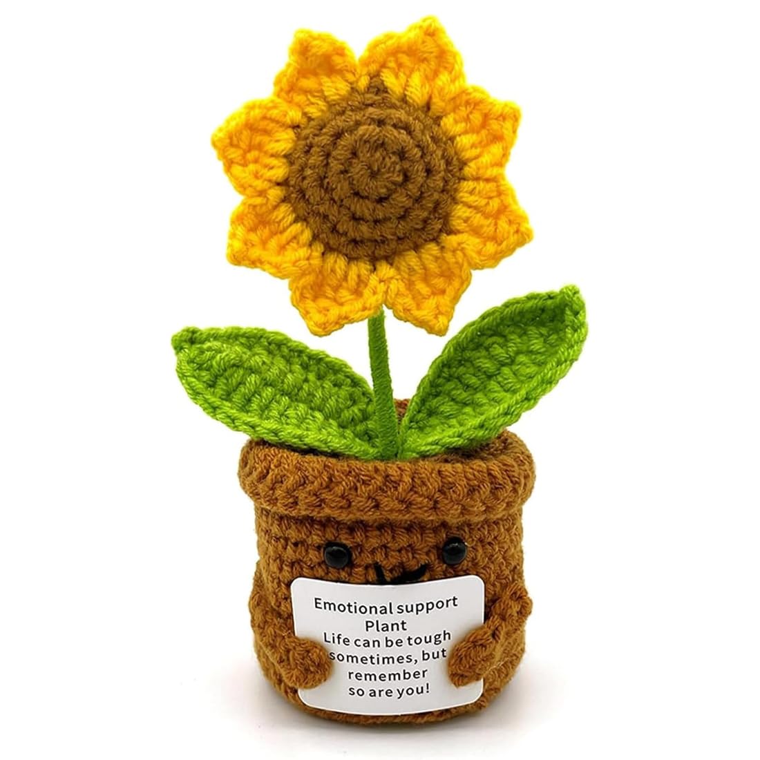 Positive Girasole Idea Regalo Compleanno- Creative Knitted Positive Girasole Doll- Gadget Scrivania Carino Portafortuna, Regali Originali per Laurea Collega Sorella Amica Ufficio - 2