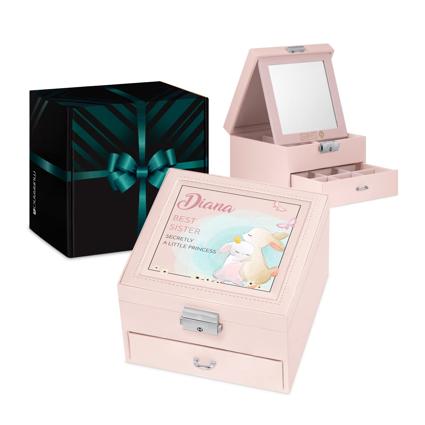 Murrano Girls Her Majesty Maverton Pink Jewellery Storage - Stylish Present For A - Sisters - Jewellery Box With Overprint - Birthday Gift For Daughter - Organiser