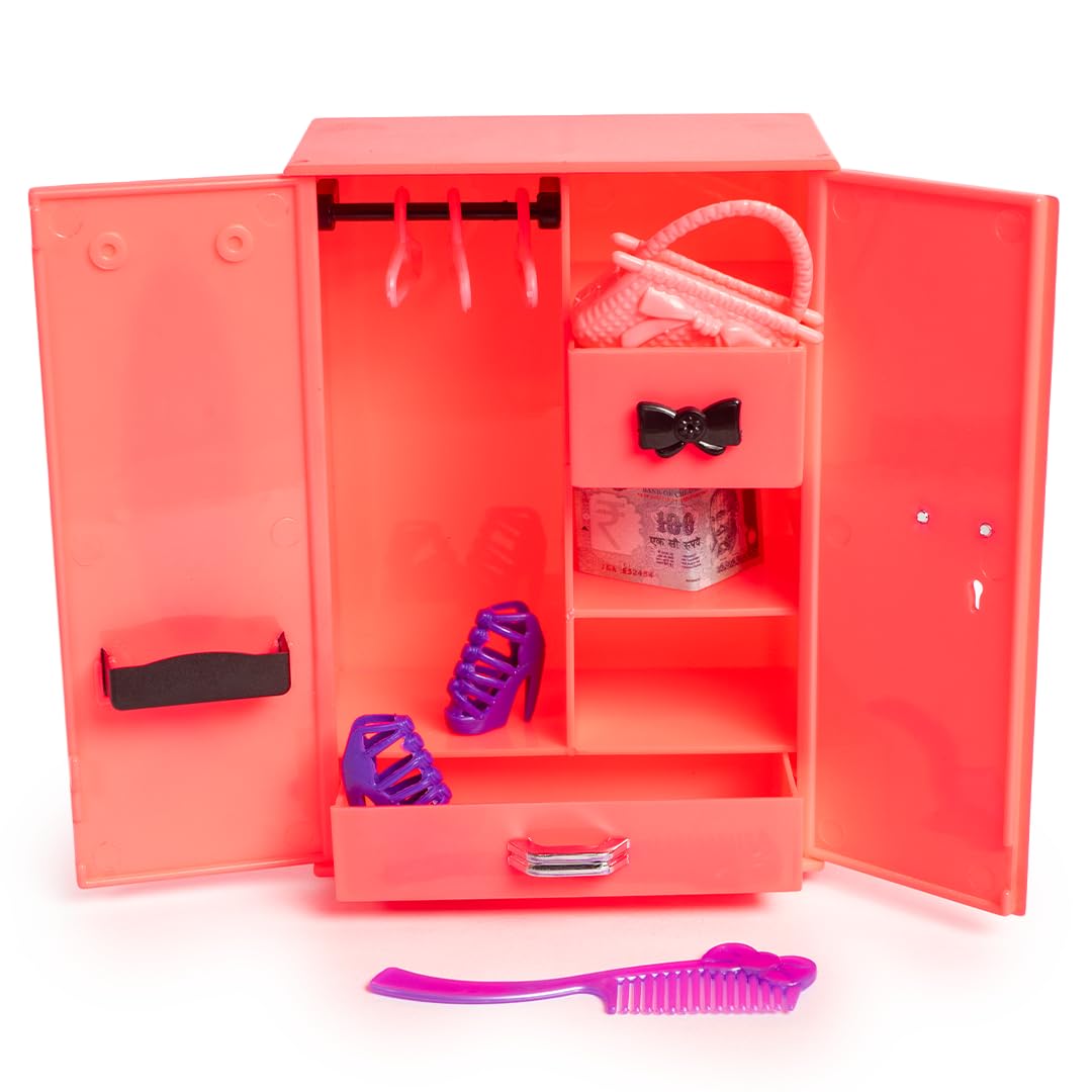 Ratna's Unicorn Cupboard Storewell Wardrobe Furniture for Doll Accessories Pretend Play Role Play Toys for Kids (Assorted Colors)